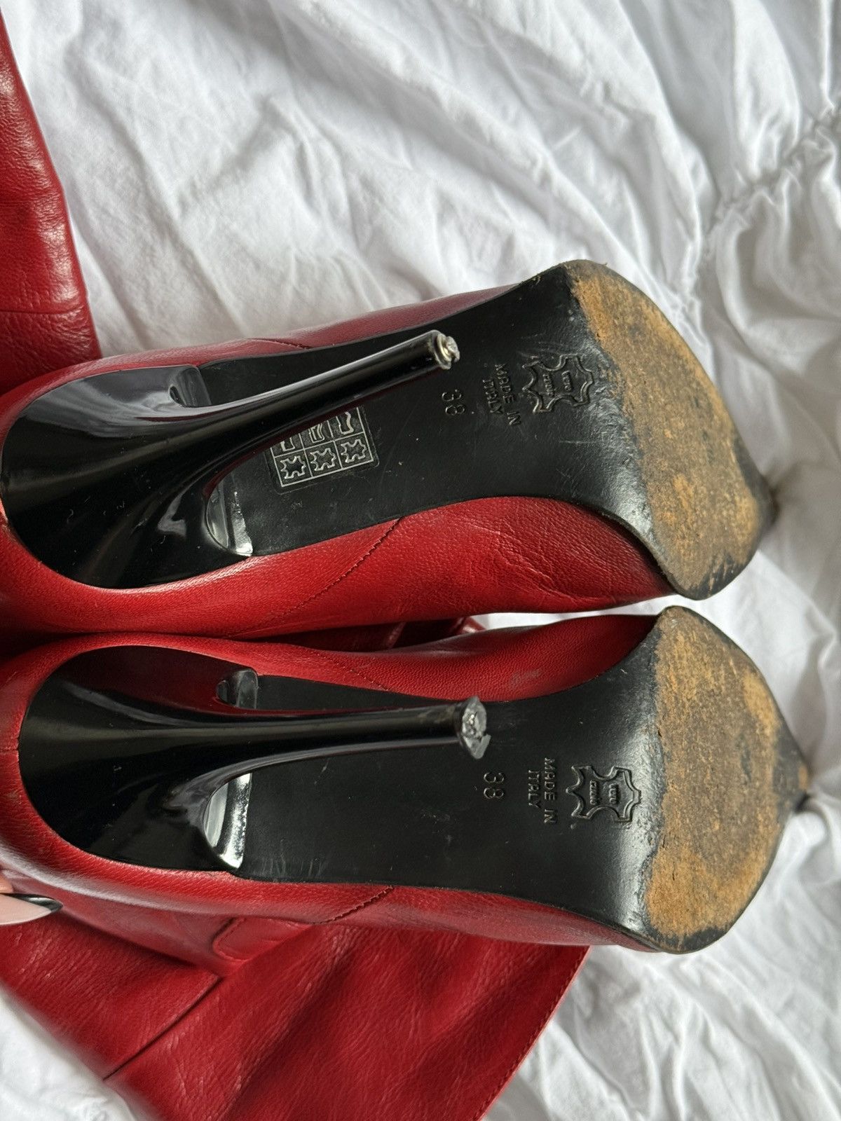 Other Red leather vintage stilettos boots Size US 7 / IT 37 - 7 Thumbnail