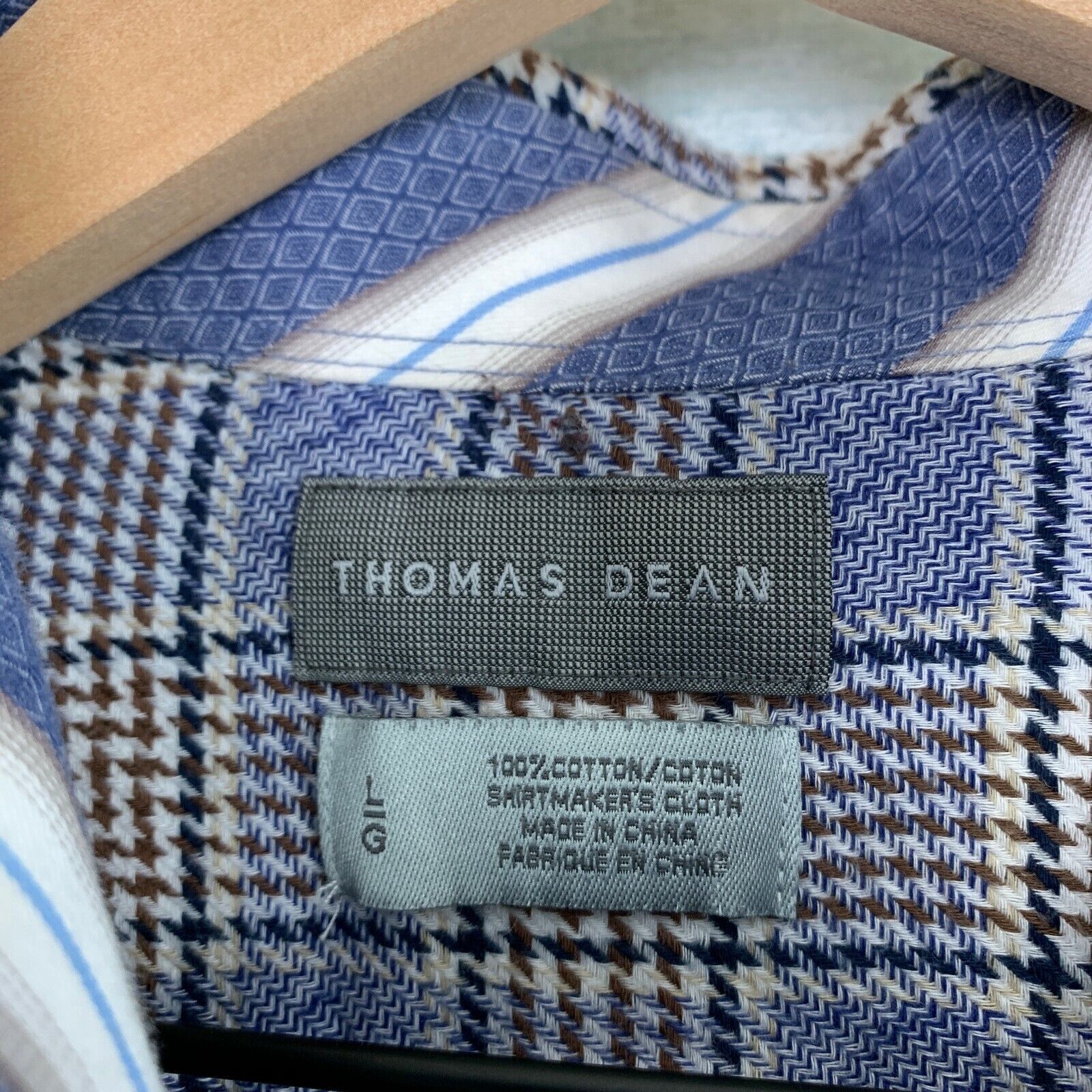 Thomas Dean Thomas Dean Basketweave Check Shirt Blue Button Up Mens L Size US L / EU 52-54 / 3 - 7 Thumbnail