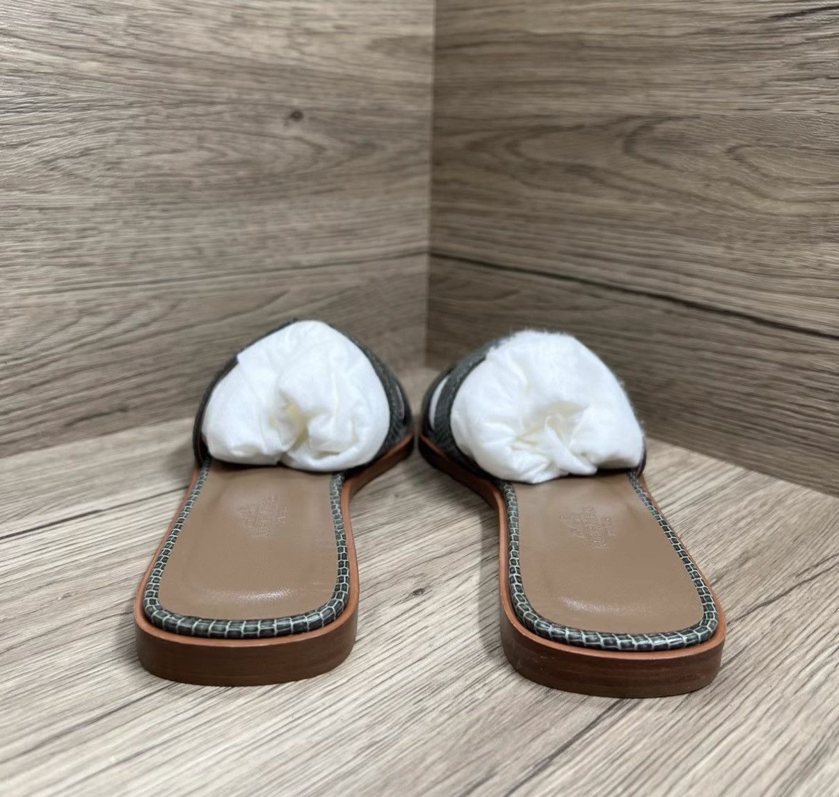 Hermes Hermès Oran Green & Brown Lizard H Slippers J41 Size US 8 / IT 38 - 6 Thumbnail