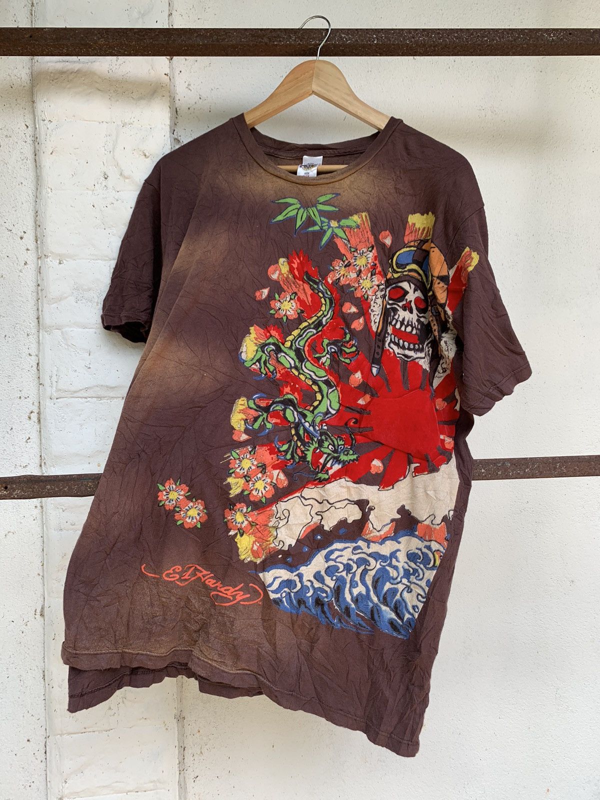 Ed Hardy By Christian Audigier Skull Dragon Two Tone Shirt☠️🐉