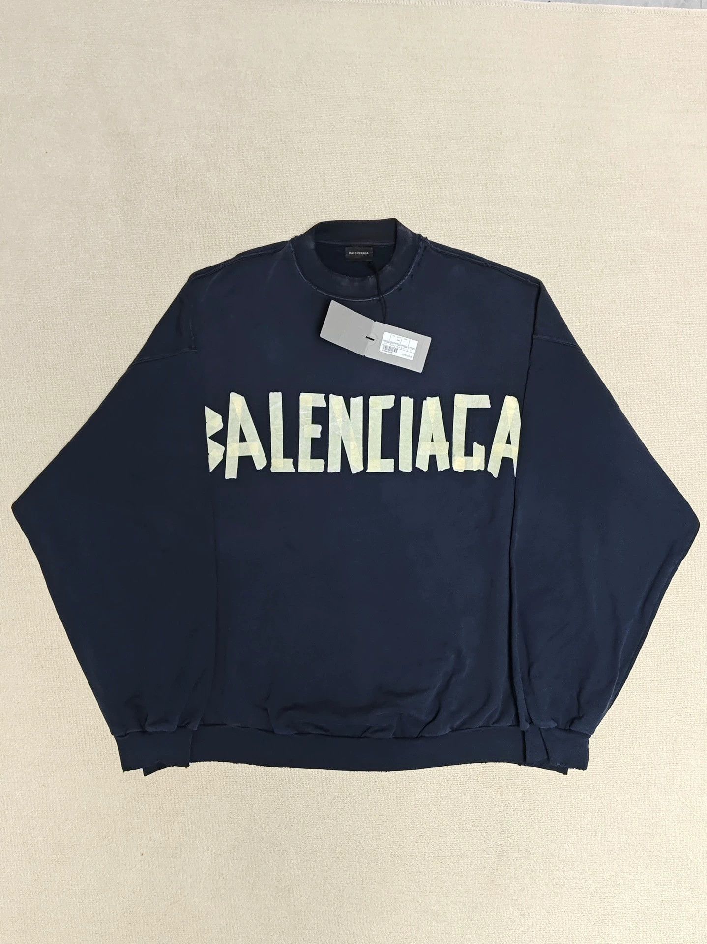 Balenciaga 23SS adhesive tape masking tape distressed paper distressed round neck hoodie
