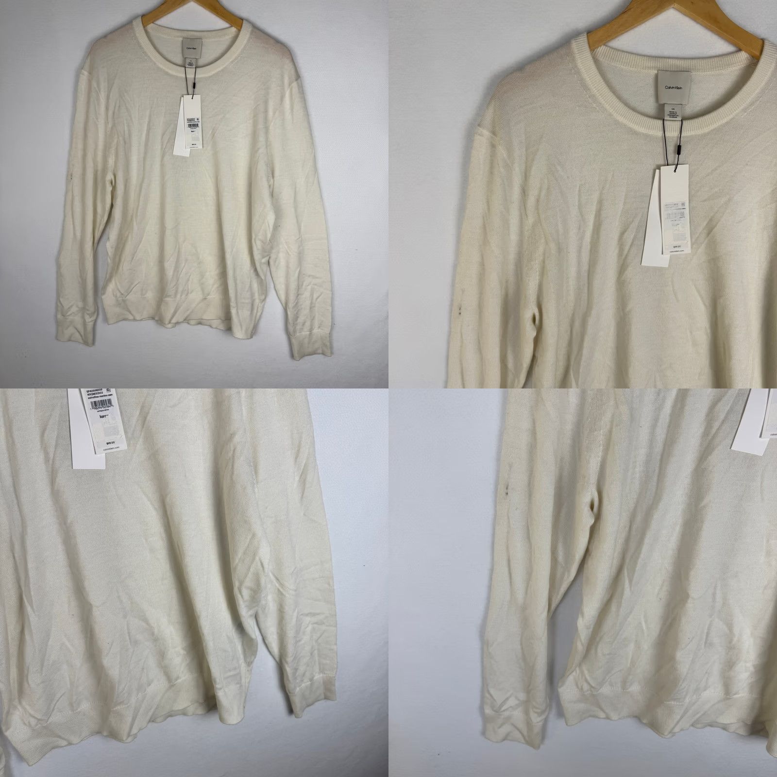 Calvin Klein Calvin Klein Sweater Men L Crew Neck Long Sleeve Solid Wool Blend Antique White 40QM313103 Size US L / EU 52-54 / 3 - 9 Thumbnail