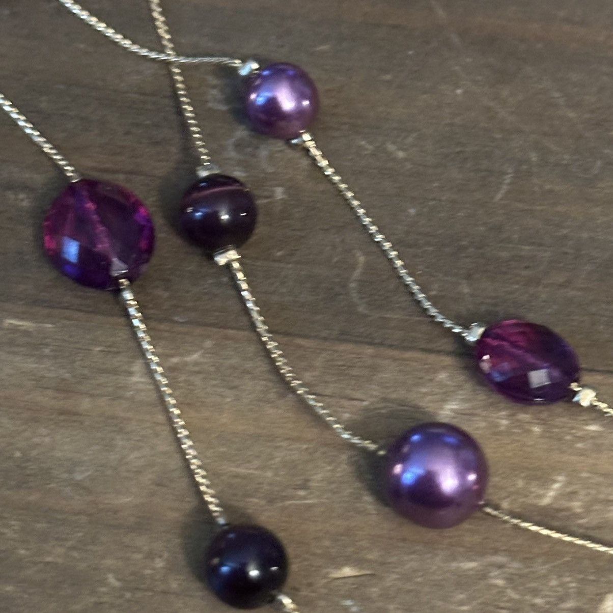 Other Multi strand gold tone layered station purple bead necklace Size ONE SIZE - 5 Thumbnail