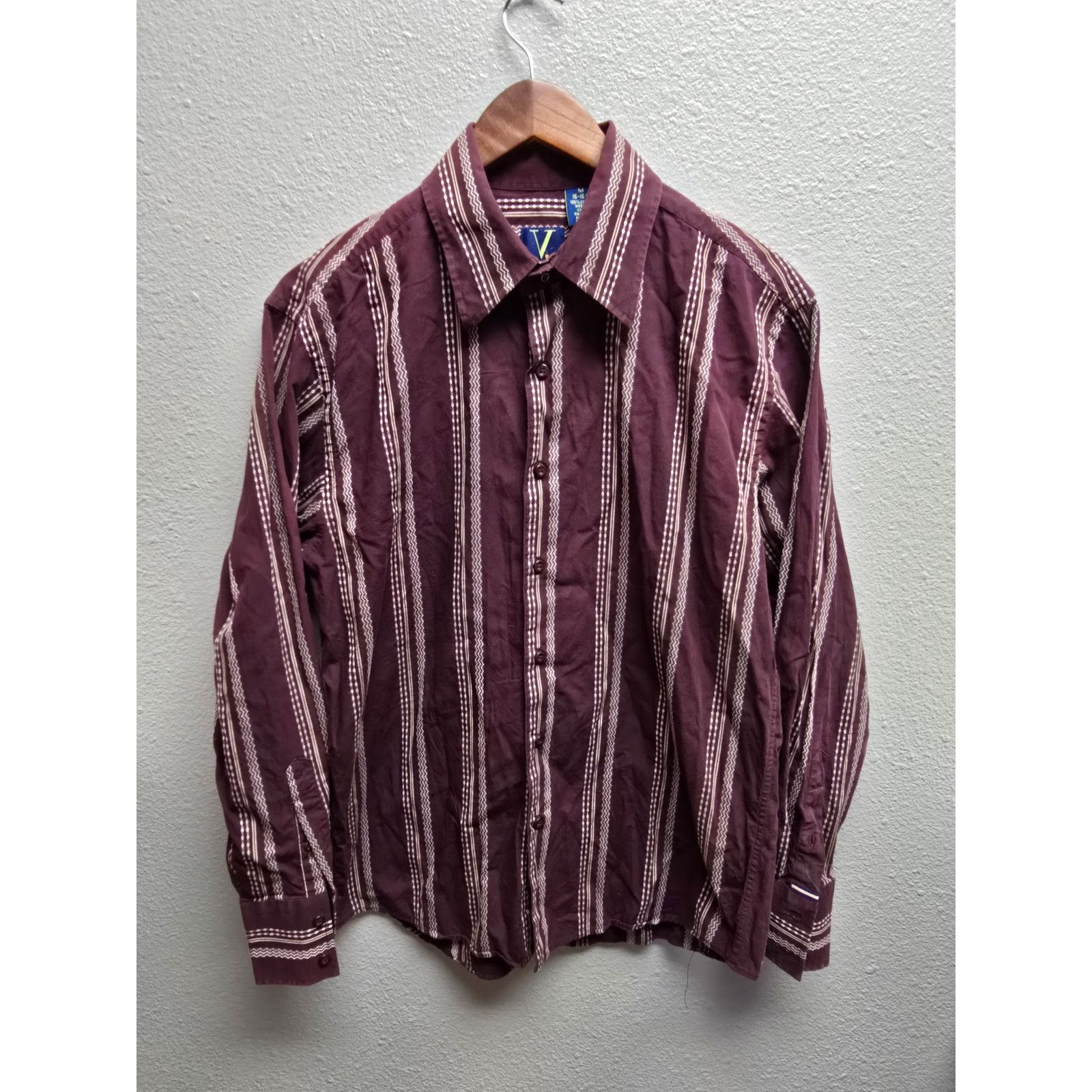 Van Heusen Van Heusen Mens M15-15.5 Burgundy Striped Long Sleeve Shirt Size US M / EU 48-50 / 2 - 1 Thumbnail