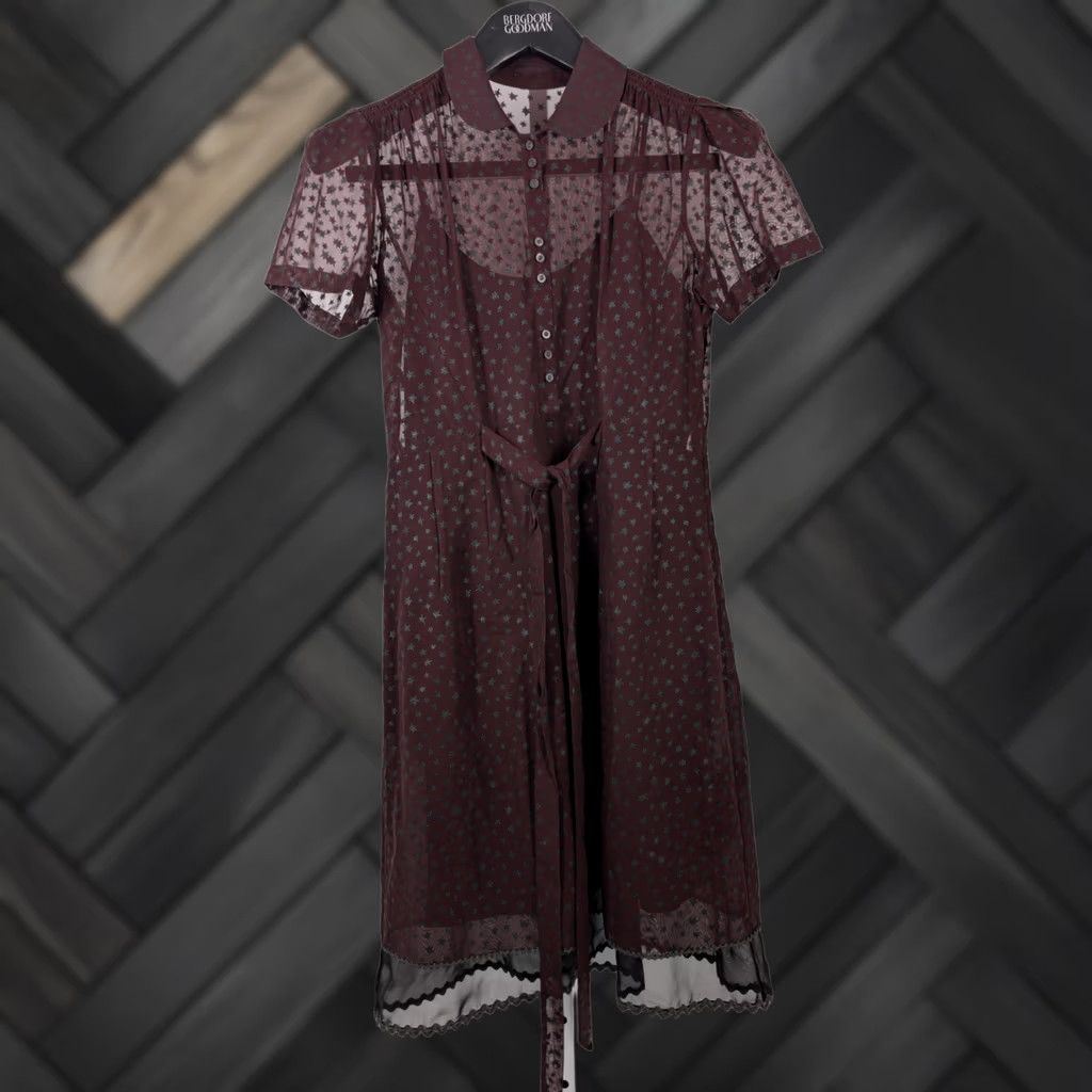 Coach Coach 1941 Runway Star Print Sheer Prairie Crimson Boho Tie Dress Adults 8 Red Cupro Short Sleeve Slip Dress Womens Size M / US 6-8 / IT 42-44 - 1 Thumbnail