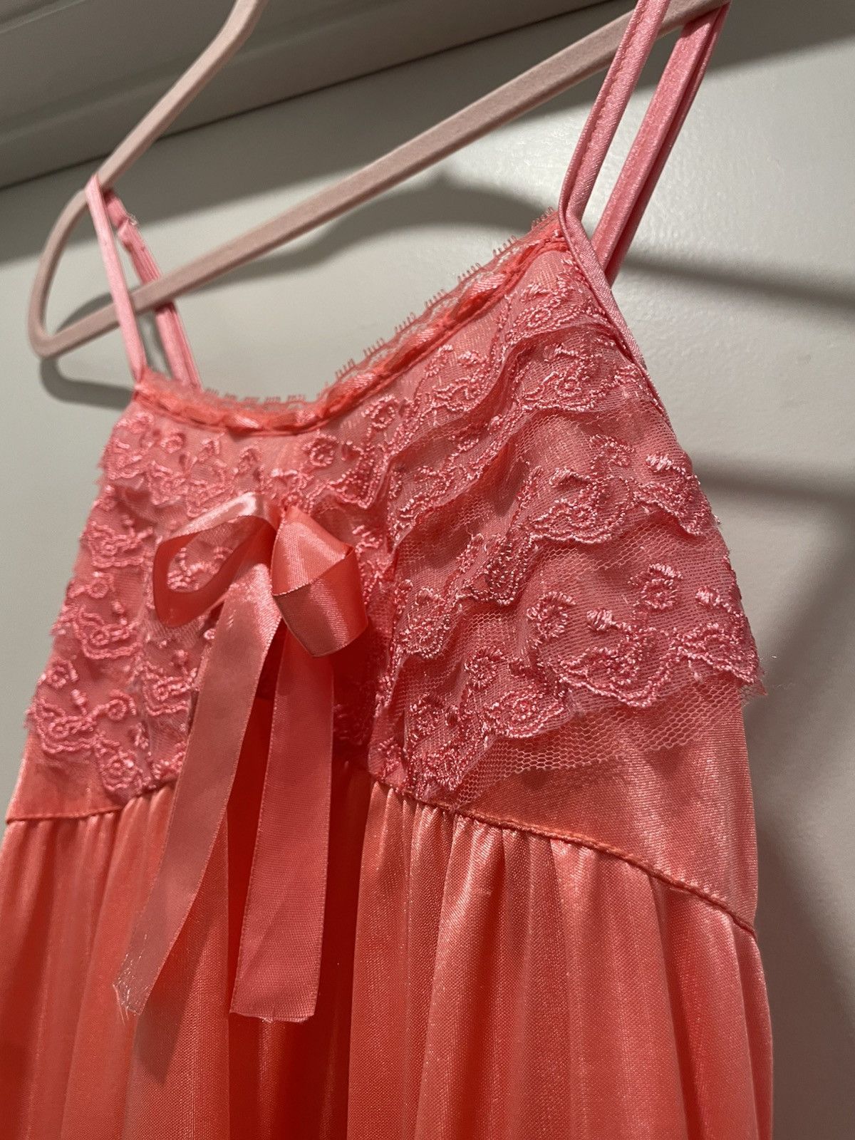 Vintage VTG Coquette Coral Pink Lace Spaghetti Strap Cami Slip Dress Size S / US 4 / IT 40 - 8 Thumbnail
