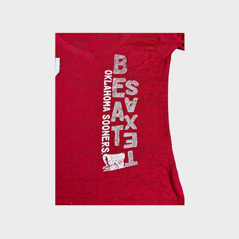 Vintage OU Vintage Y2K Red River Showdown Burnout V-Neck Tee Size M / US 6-8 / IT 42-44 - 3 Thumbnail