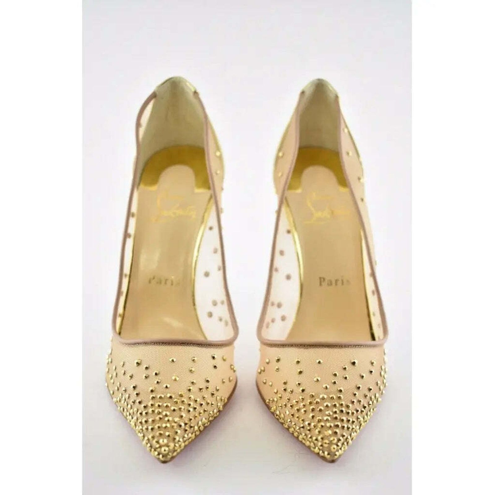 Christian Louboutin Follies Strass 100 Gold Mesh Crystal Pigalle Heel Pump 39.5 Size US 9.5 / IT 39.5 - 5 Thumbnail