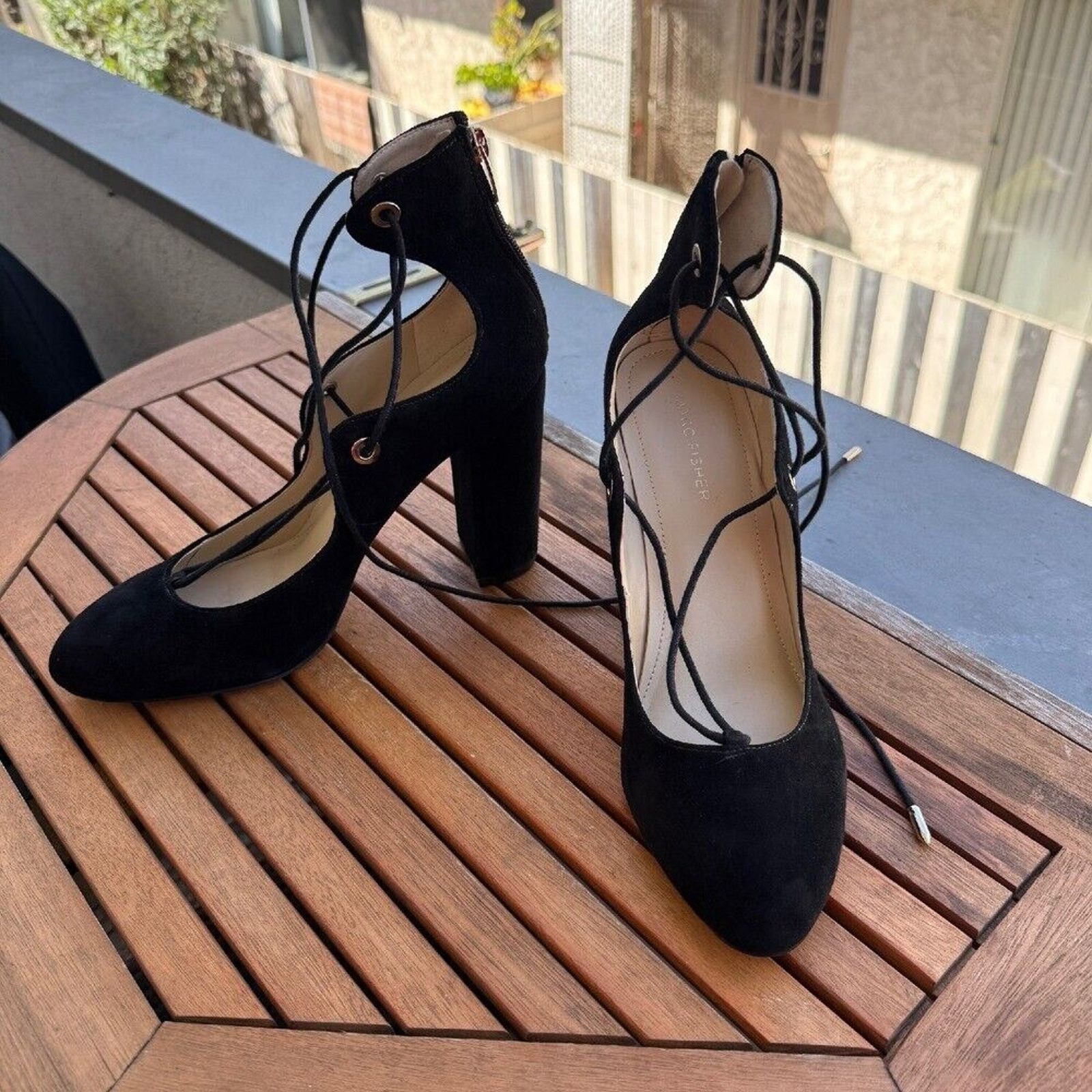 Marc Fisher Marc Fisher Black Suede Lace Up Heels Block Heel Pumps Shoes Size US 10 / IT 40 - 1 Thumbnail