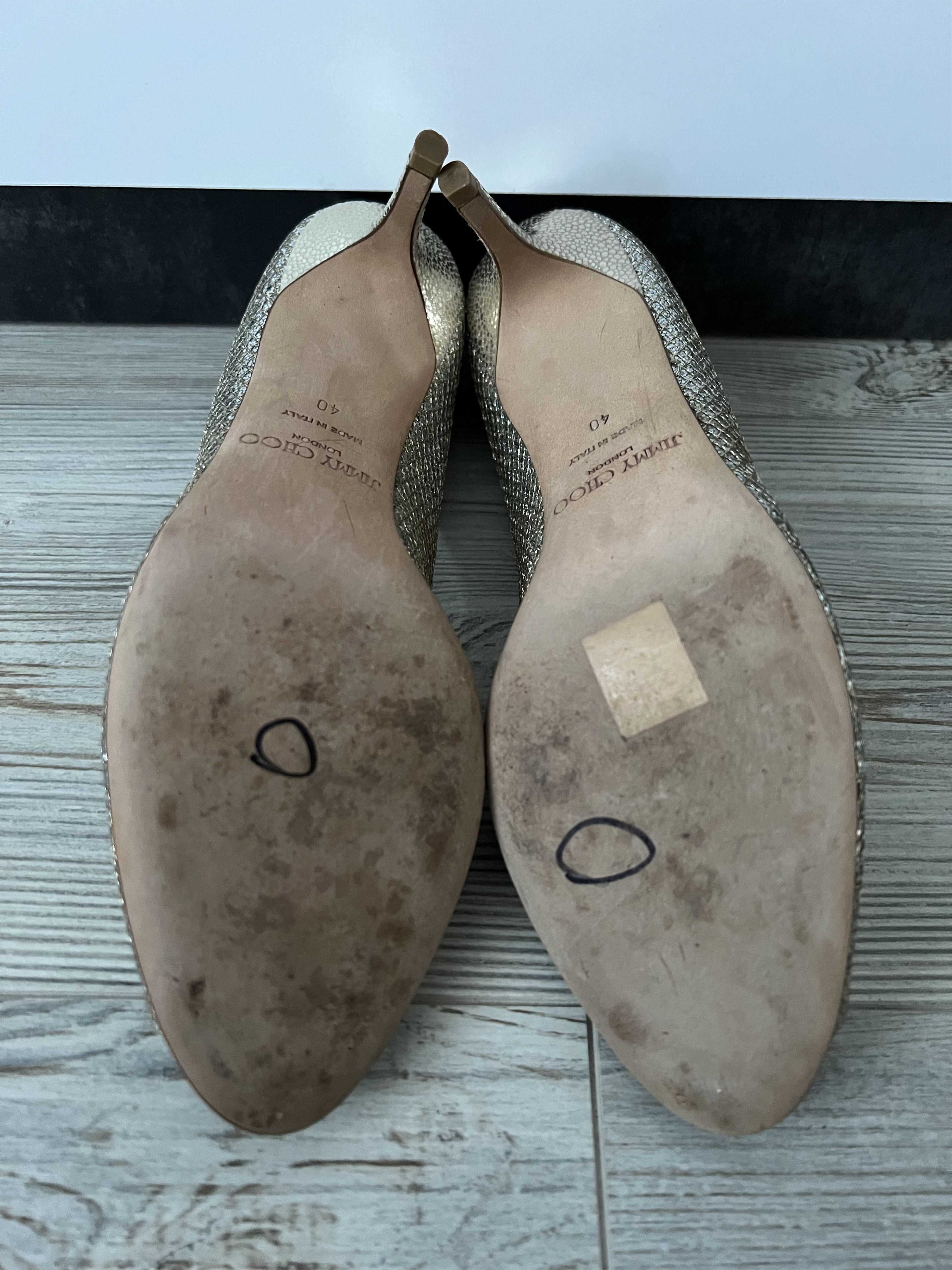 Jimmy Choo Jimmy Choo Silver Glitter Peep Toe Leather Heels Size 40 Size US 10 / IT 40 - 6 Thumbnail