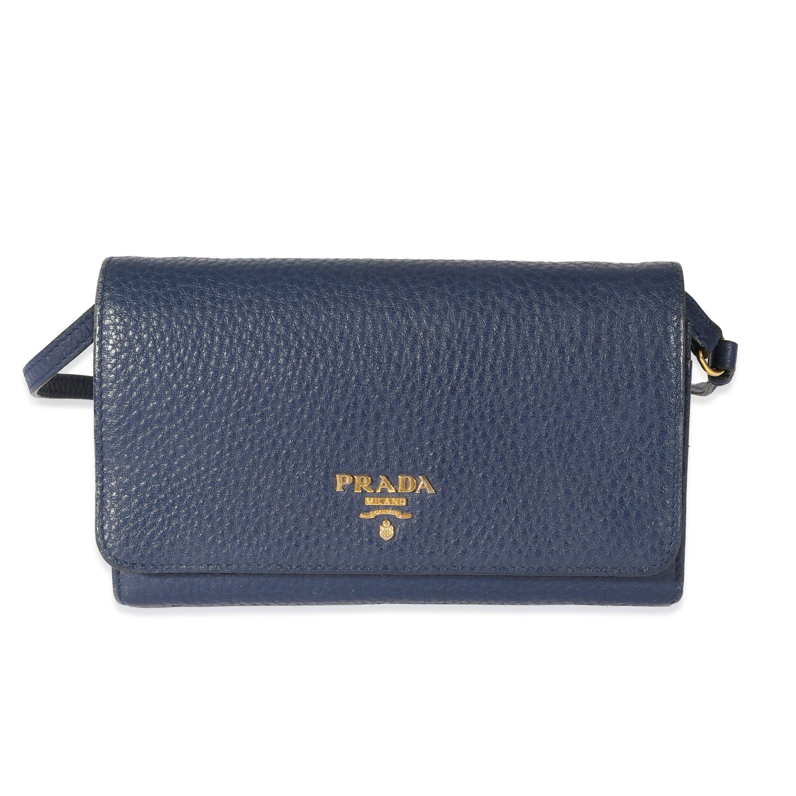 image of Prada Navy Leather Wallet On Strap in Blue, Women's