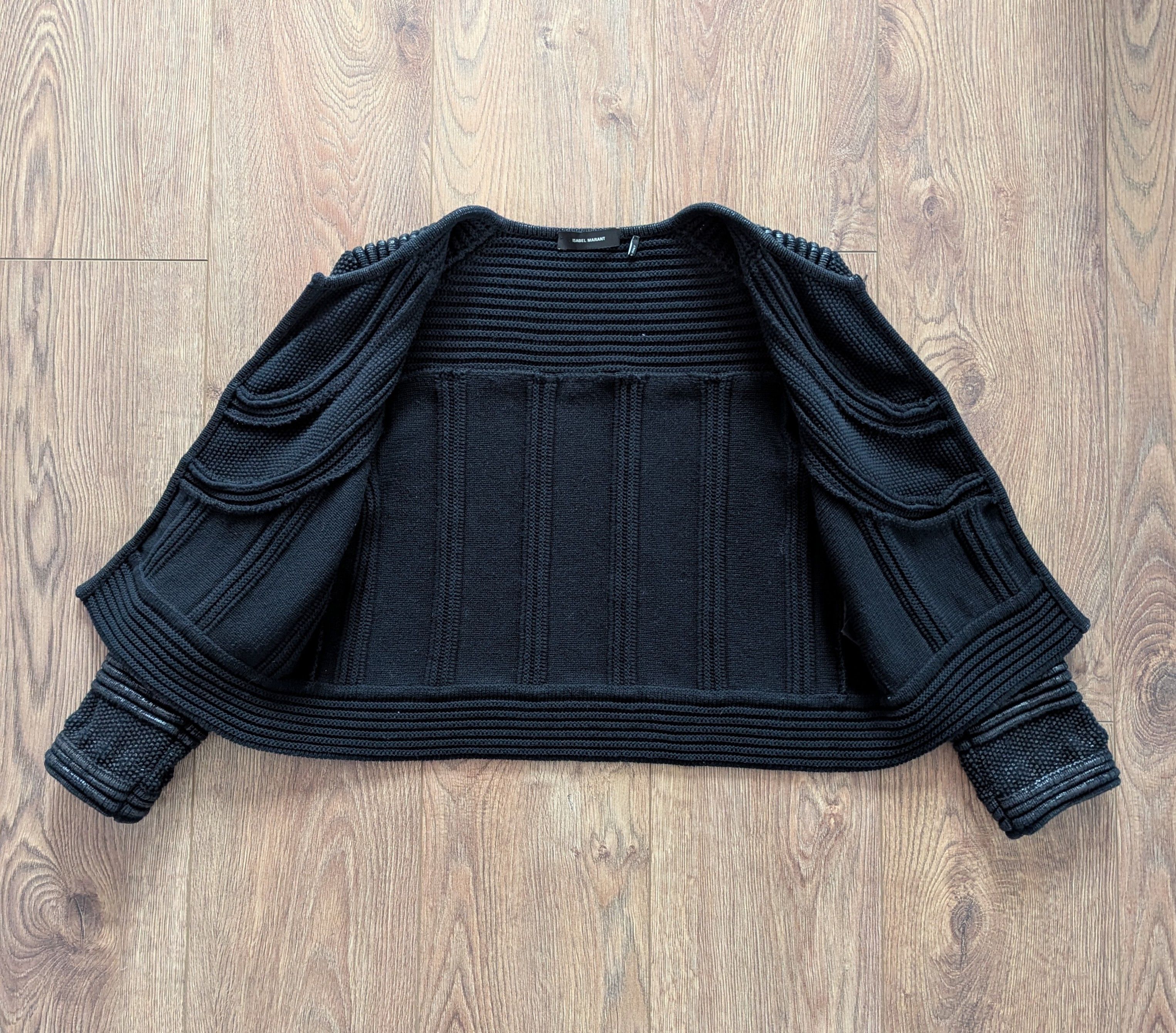 Isabel Marant ISABEL MARANT Black Textured Coated Cotton Knit Cardigan Size M / US 6-8 / IT 42-44 - 9 Thumbnail