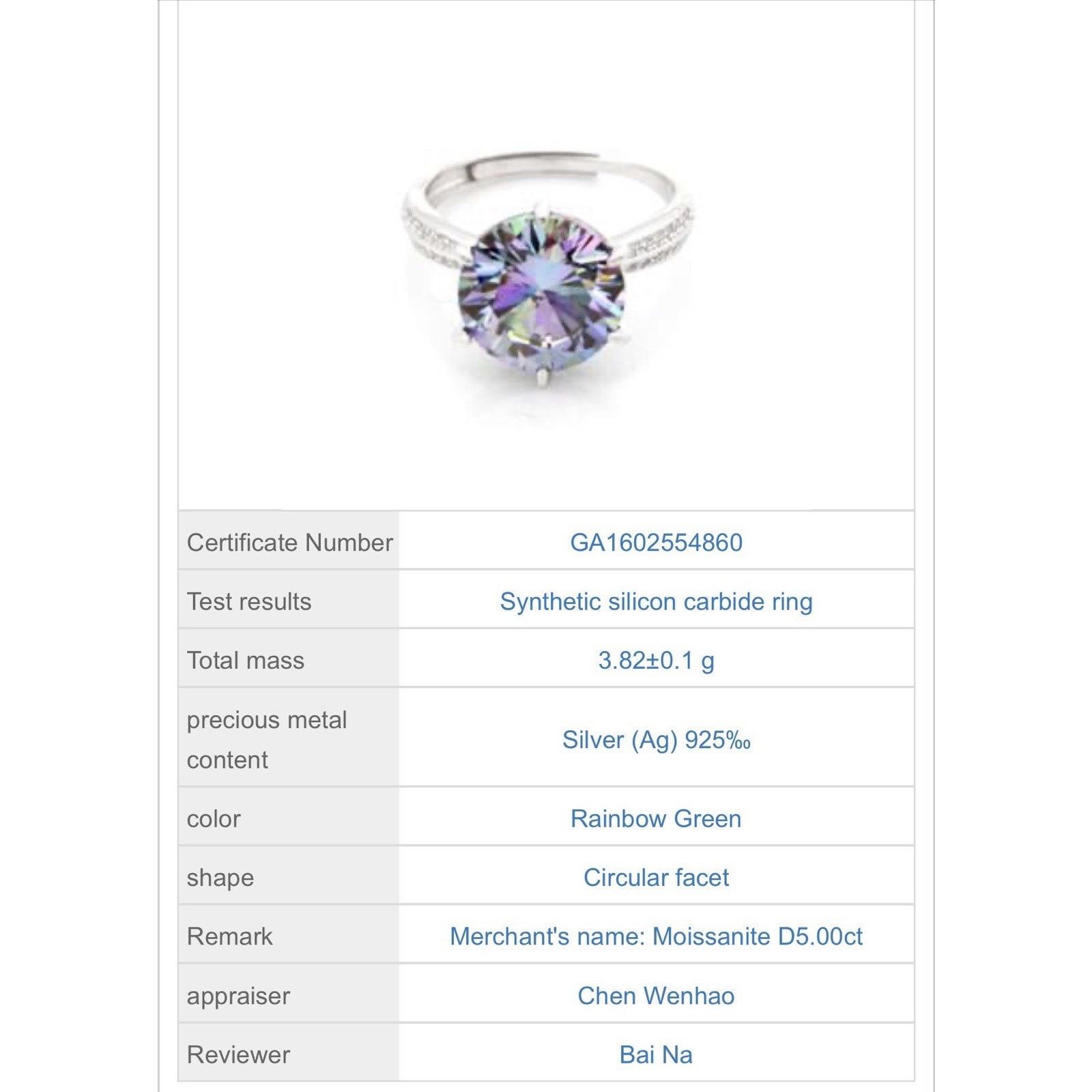 Other Stunning 5CTW Moissanite Engagement Ring S925 Silver OneSize Size ONE SIZE - 7 Thumbnail