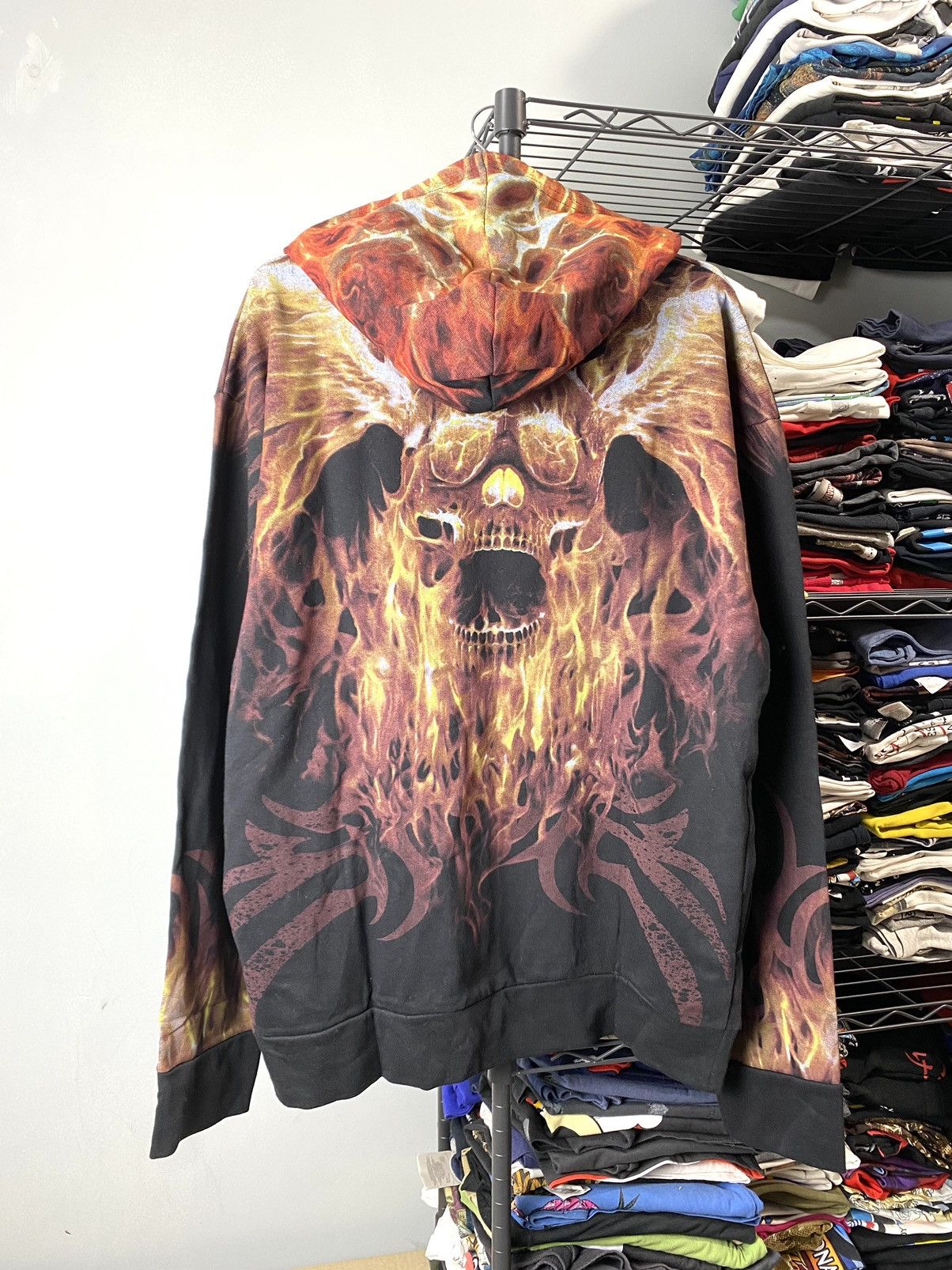 Vintage Vintage Spiral Full Print Flame Skull Hoodie Megadeth Korn Size US L / EU 52-54 / 3 - 2 Thumbnail