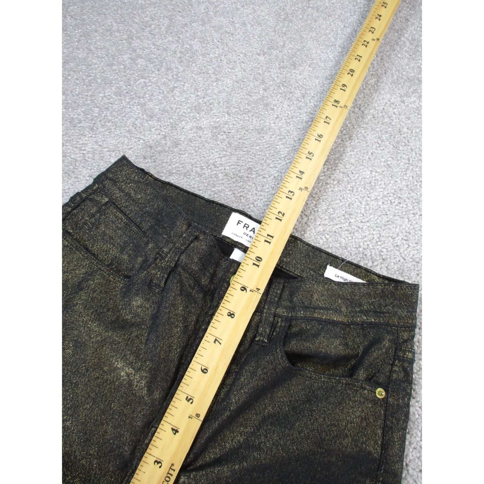 Frame FRAME Jeans Womens 27 Le High Skinny Dark Gold Metallic Denim Girls 90s? Size 27" / US 4 / IT 40 - 6 Thumbnail