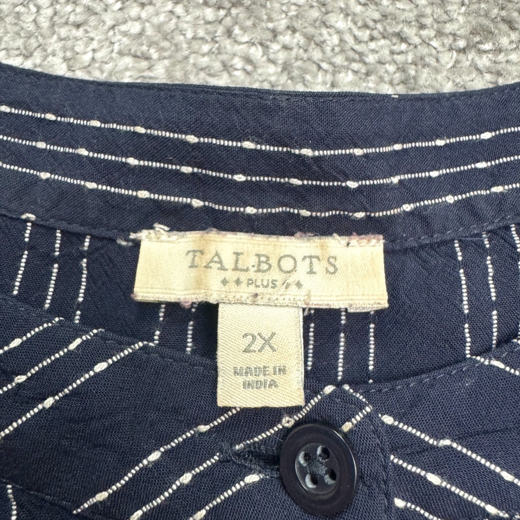 Talbots Talbots Shirt Women 2X Plus Size Navy Blue Striped Henley Collarless Long Sleeve Blouse Size XXL / US 16-18 / IT 52-54 - 6 Thumbnail