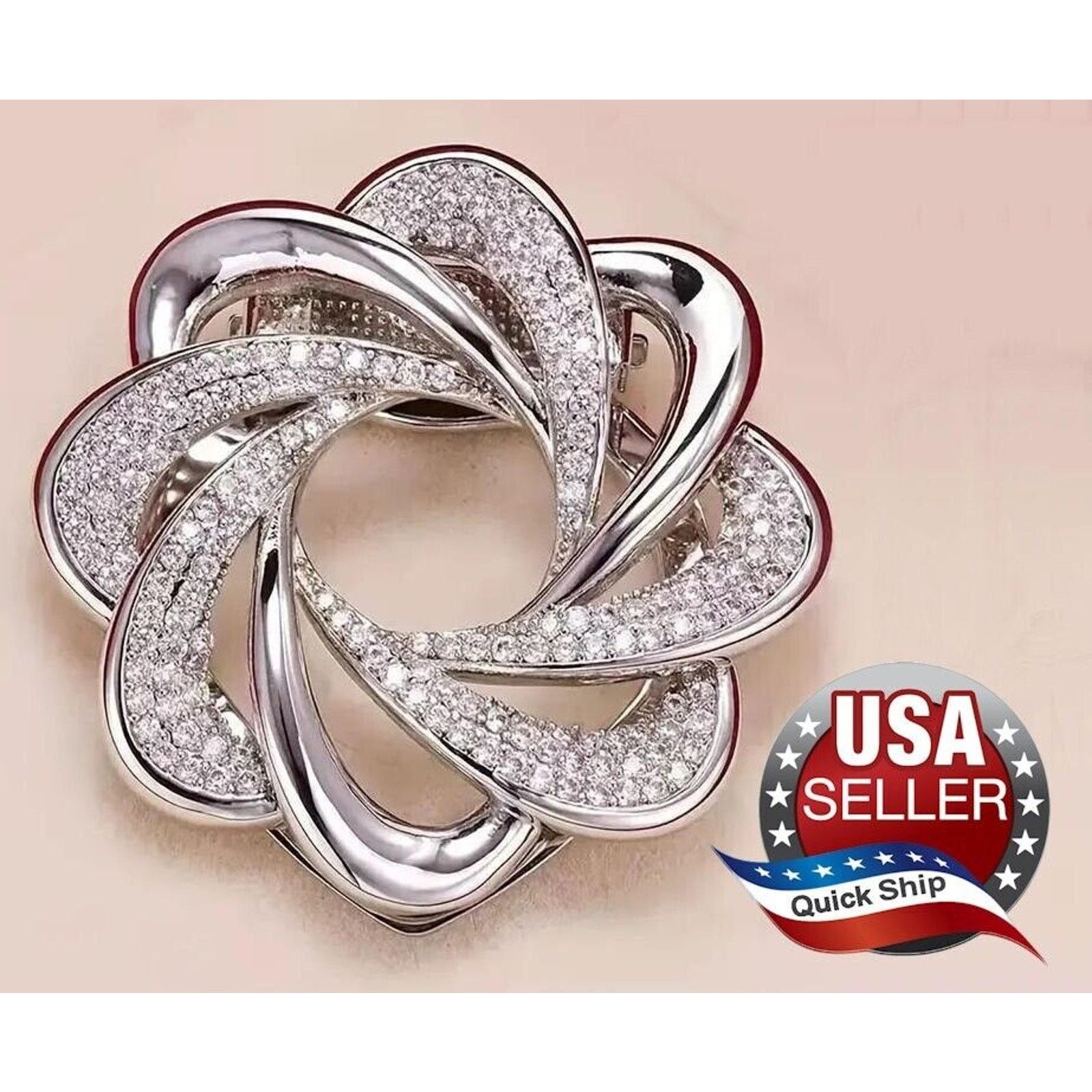 Other Pave Set Dazzling SilverTone Rhinestone Flower Brooch ClipOn Size ONE SIZE - 1 Thumbnail