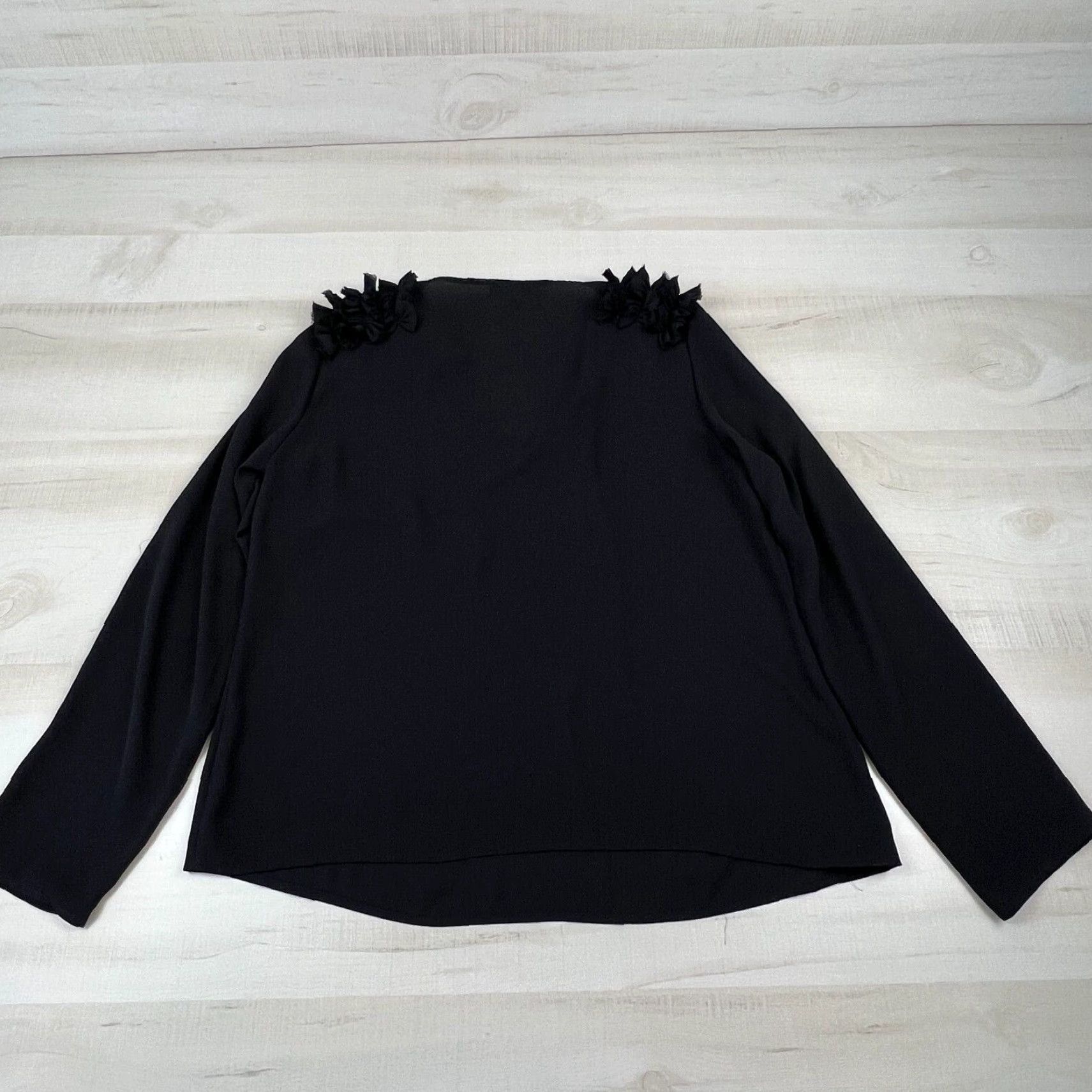 Vintage Trucco City Womens Blouse Medium Black Long Sleeve Ruffle V Neck Size M / US 6-8 / IT 42-44 - 7 Thumbnail