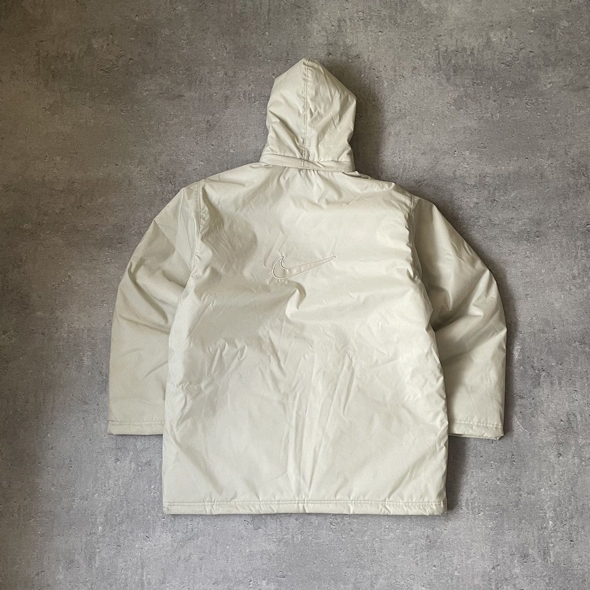 Vintage Nike 90s Long Puffer Jacket Begie Big Swoosh