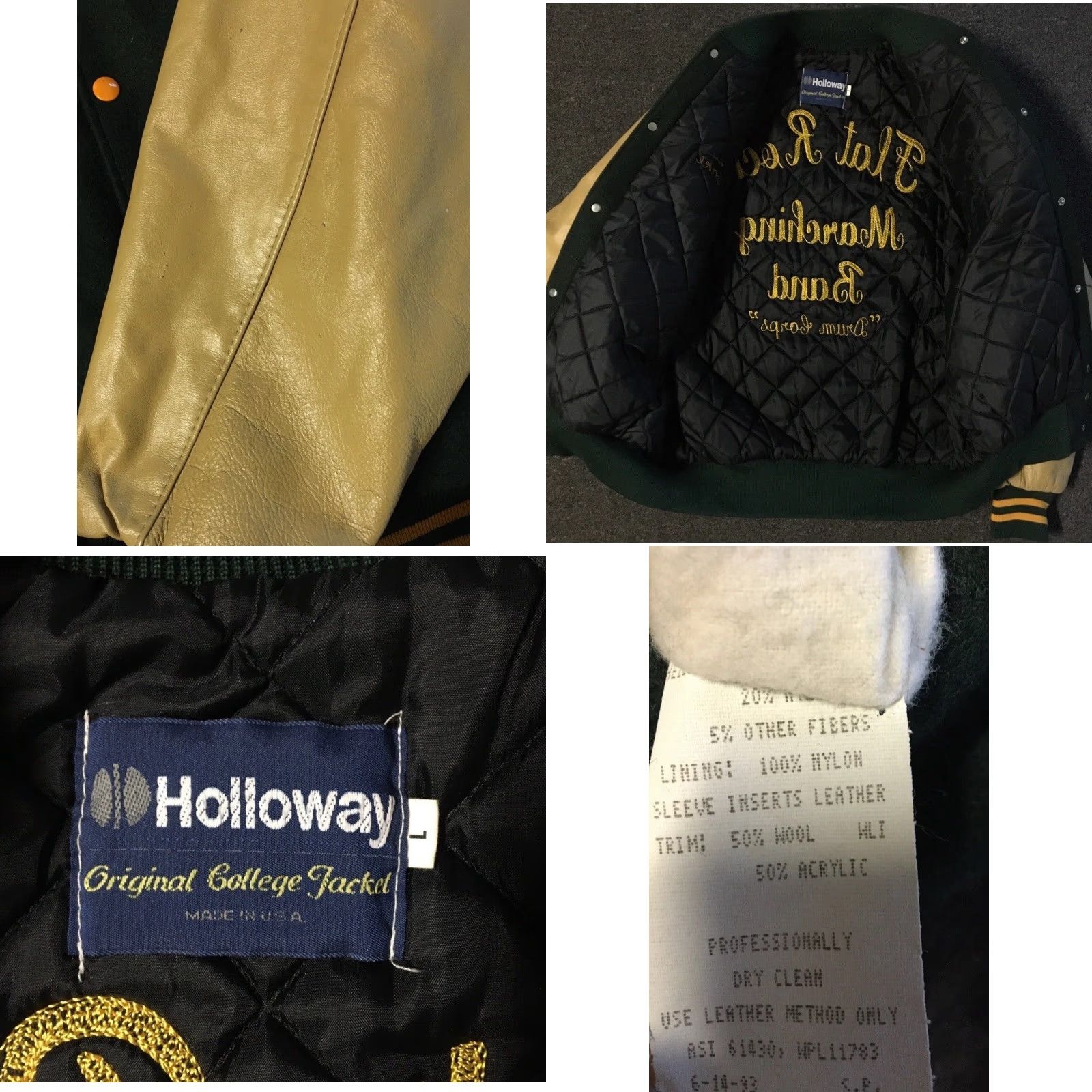 Vintage VINTAGE 90s Varsity Letterman Band Jacket L USA School Track Football PE Grunge 80s Green Wool Chain Stitch Men Jacket Size US L / EU 52-54 / 3 - 8 Thumbnail