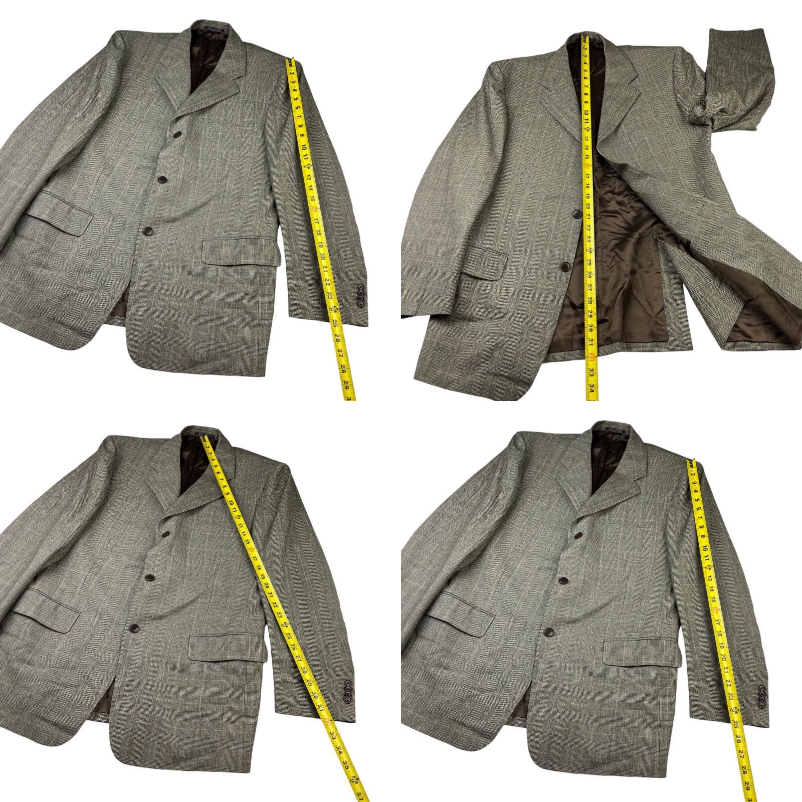 Cantarelli Cantarelli Blazer Men’s Flannel Wool Beige Glen Plaid 42R US | 52 EU Jacket Single-Breasted 3-Button Notch Luxury Italy Mens Size 42R - 8 Thumbnail