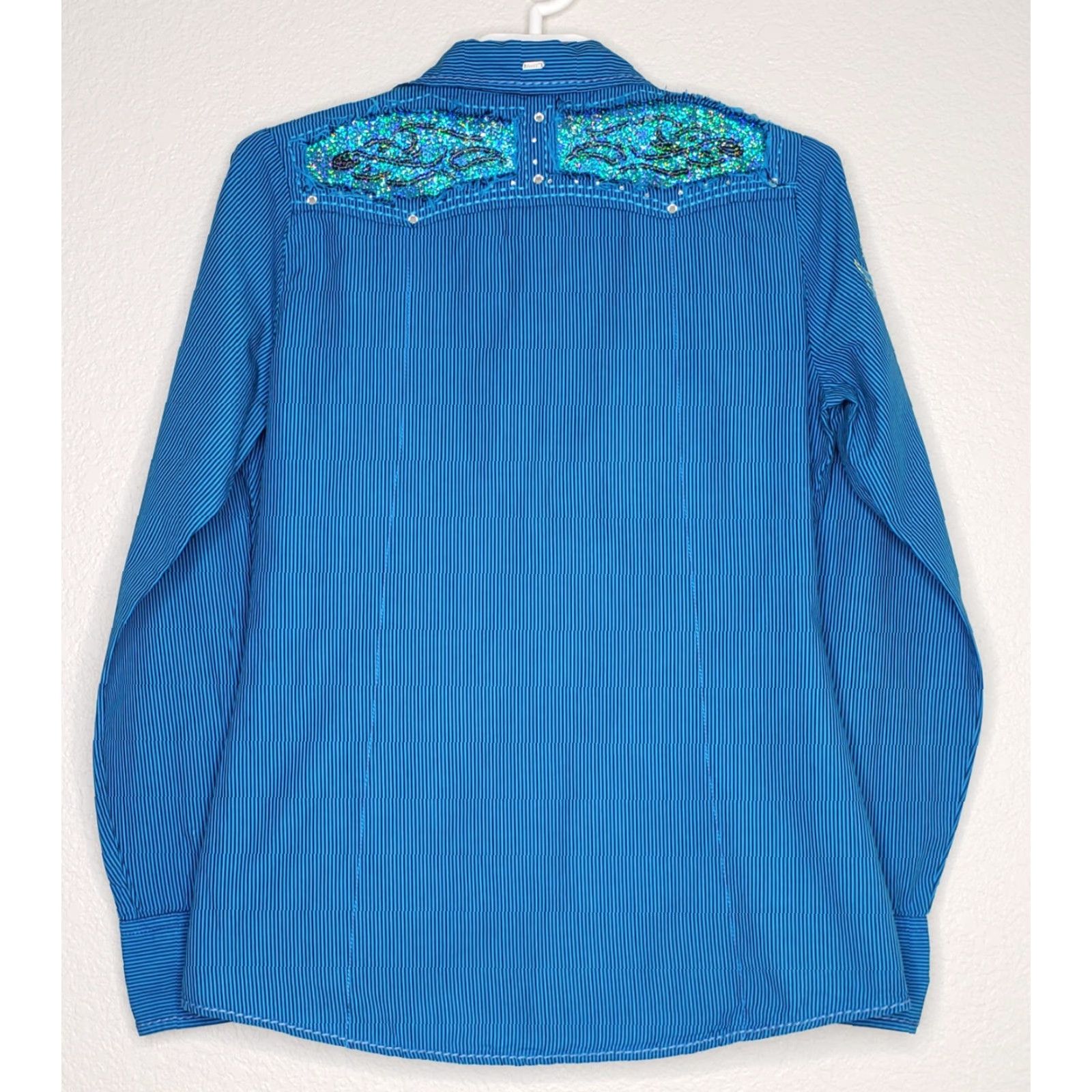 Roar Roar Western Top - Women - Button-Up Collared Long Sleeve - Size M - Blue Black Stripe - Pockets - Lightweight Cotton Size M / US 6-8 / IT 42-44 - 2 Thumbnail