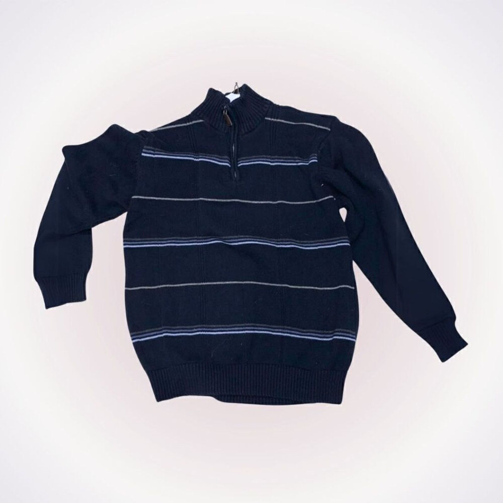 Tricots St. Raphael Tricots St. Raphael Blue Striped Quarter Zip Sweater | Sz L Size US L / EU 52-54 / 3 - 1 Thumbnail