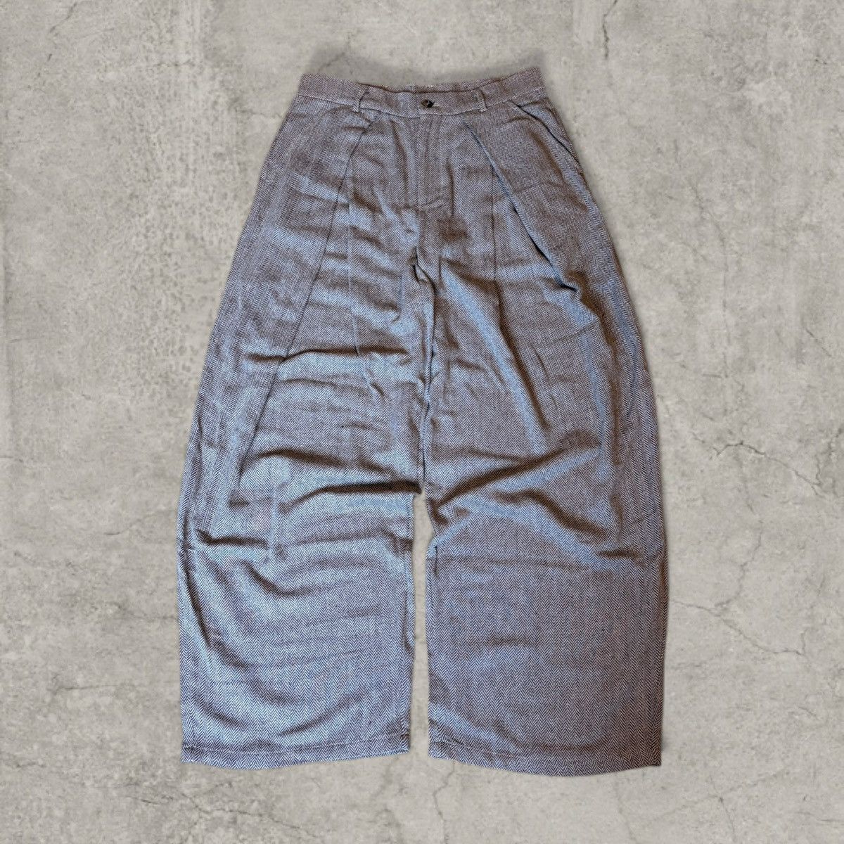 Japanese Brand Wide leg Japanese style trousers, brown herringbone. Size L Size US 34 / EU 50 - 1 Thumbnail