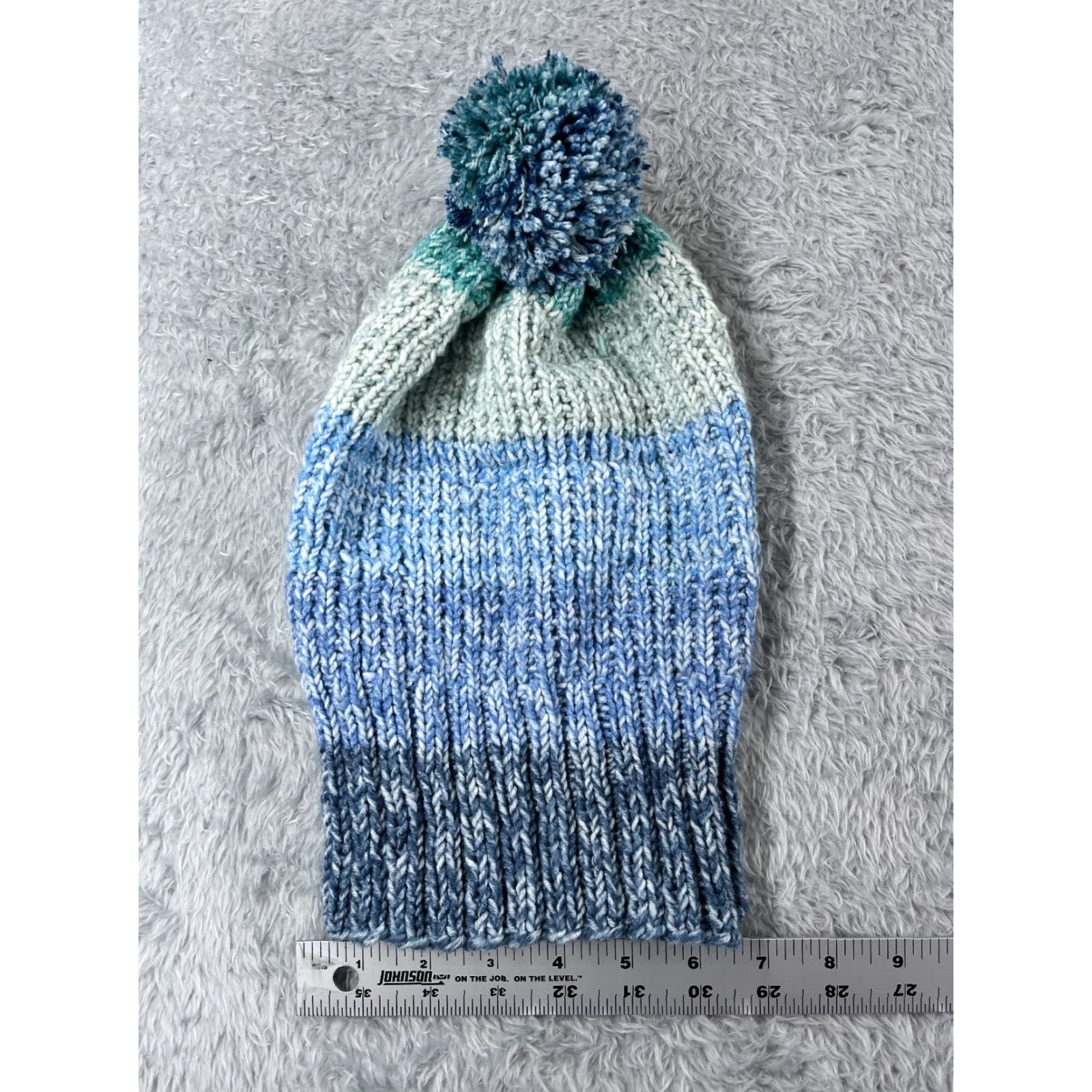 Vintage Made With Love By Gramma Nance Beanie Toque Womens Blue Knit Stripe Handmade Pom Hat Kid? Size ONE SIZE - 4 Thumbnail