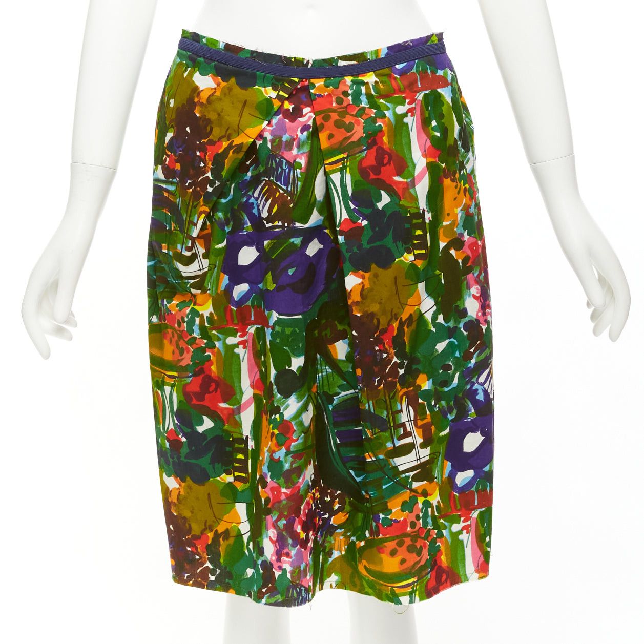 image of Marni Purple Multicolor Floral Cotton Inverted Pleat Front Knee Skirt It38 Xs, Women's (Size 26)