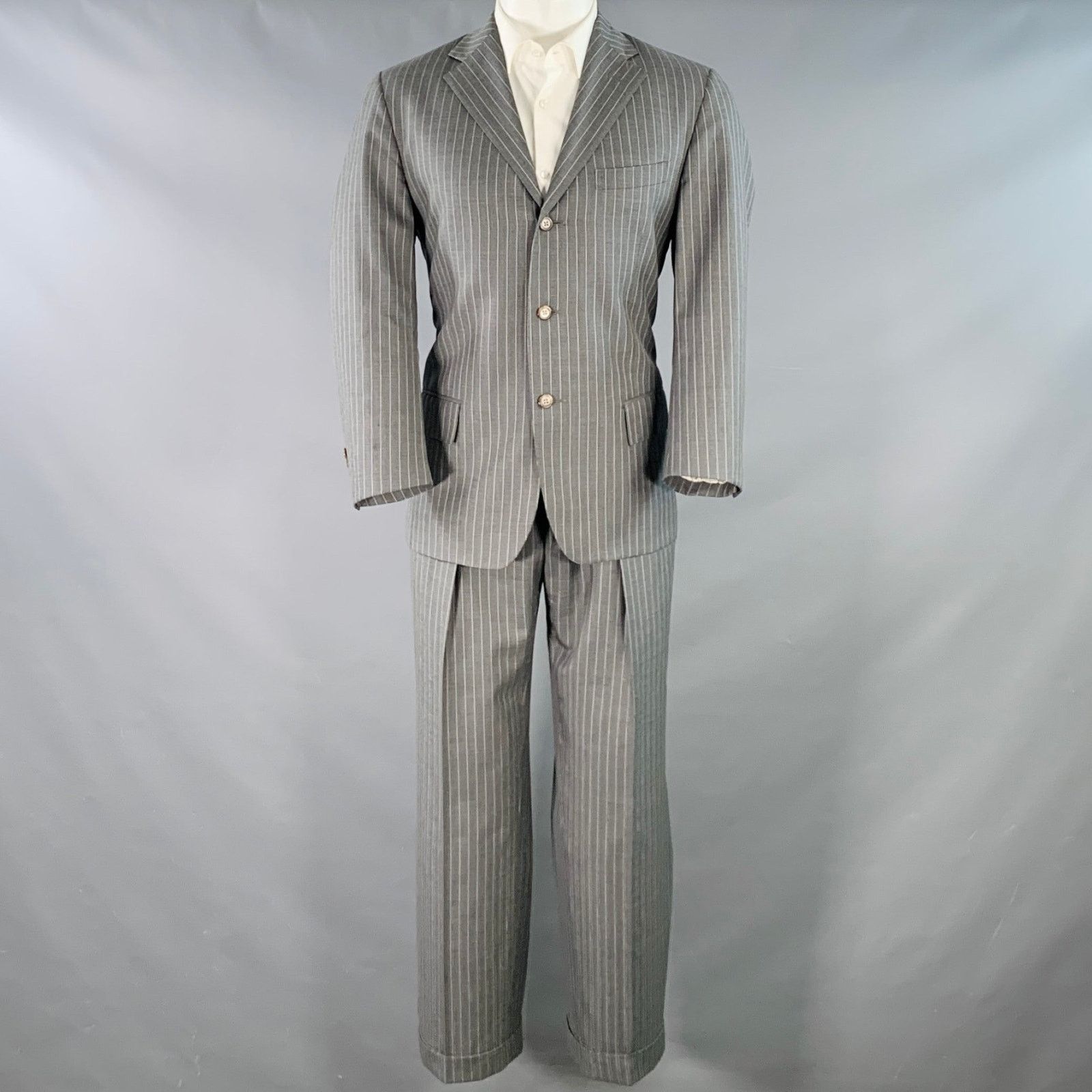 Ralph Lauren RALPH LAUREN Regular Grey Stripe Wool Notch Lapel Suit Size 40R - 2 Thumbnail