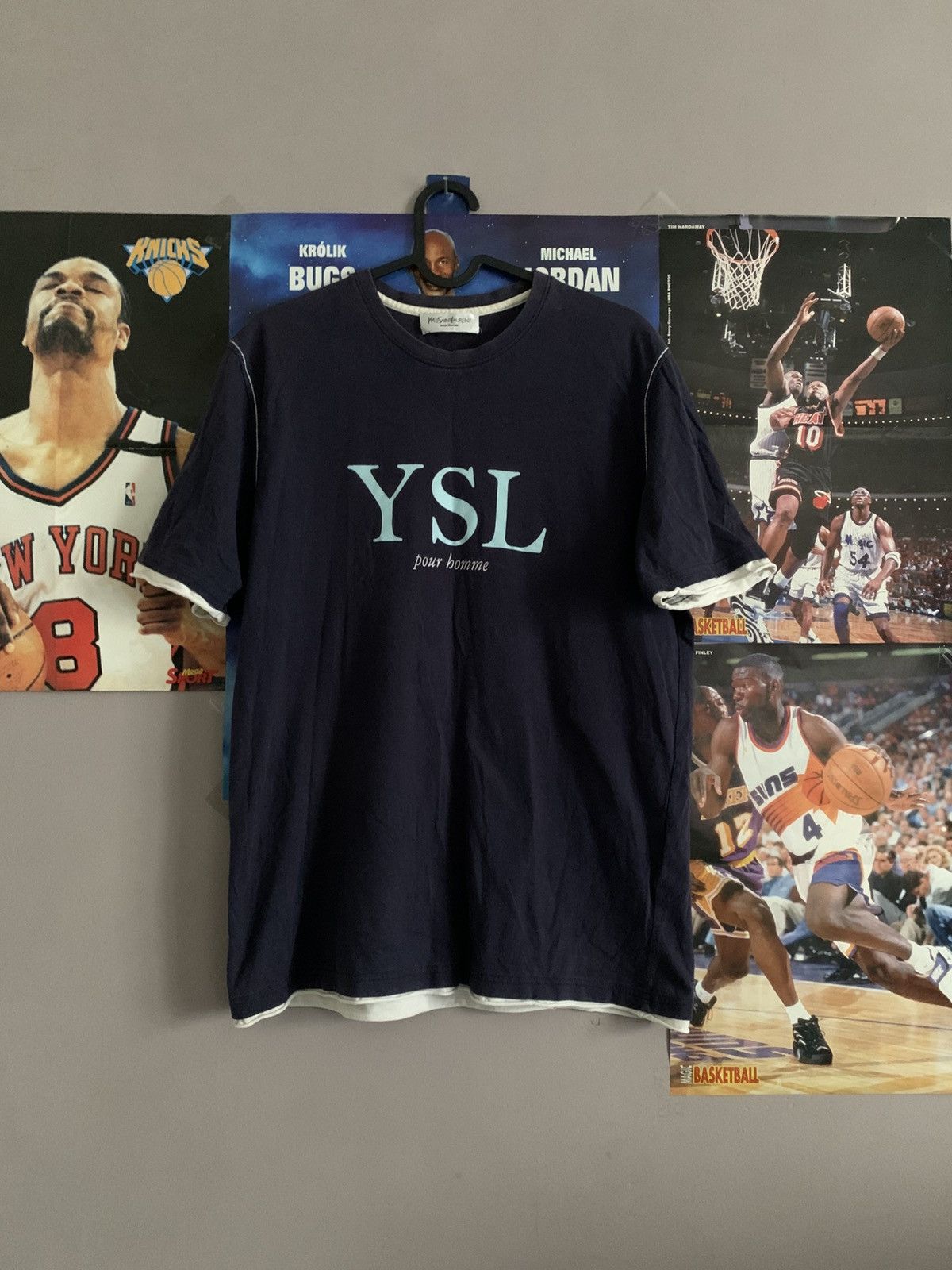 90s Vintage Yves Saint Laurent Pour Homme „YSL” Navy Tee