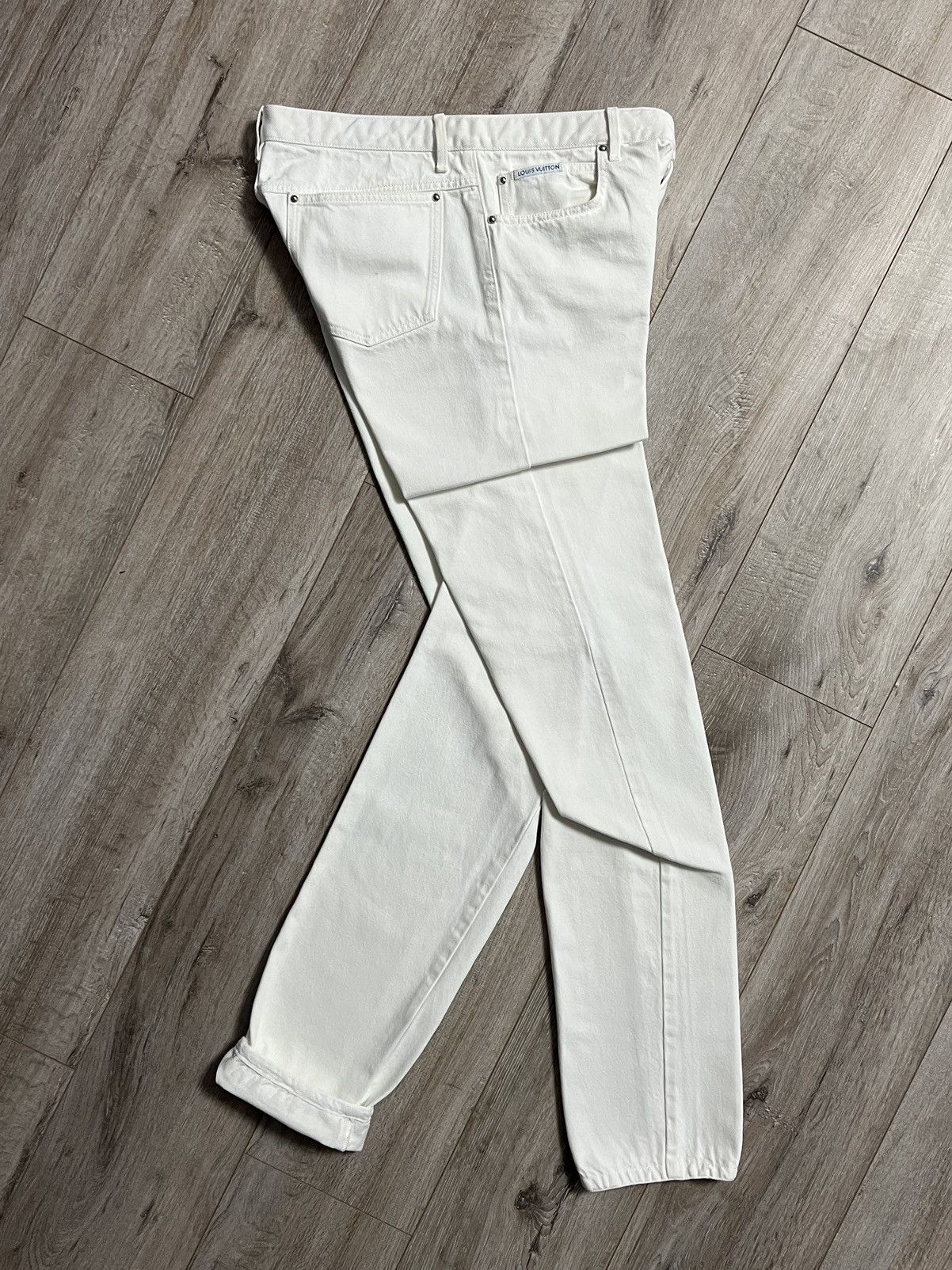 image of Kim Jones x Louis Vuitton Pants Denim White Lv Logo Made In F/w 13, Men's (Size 32)