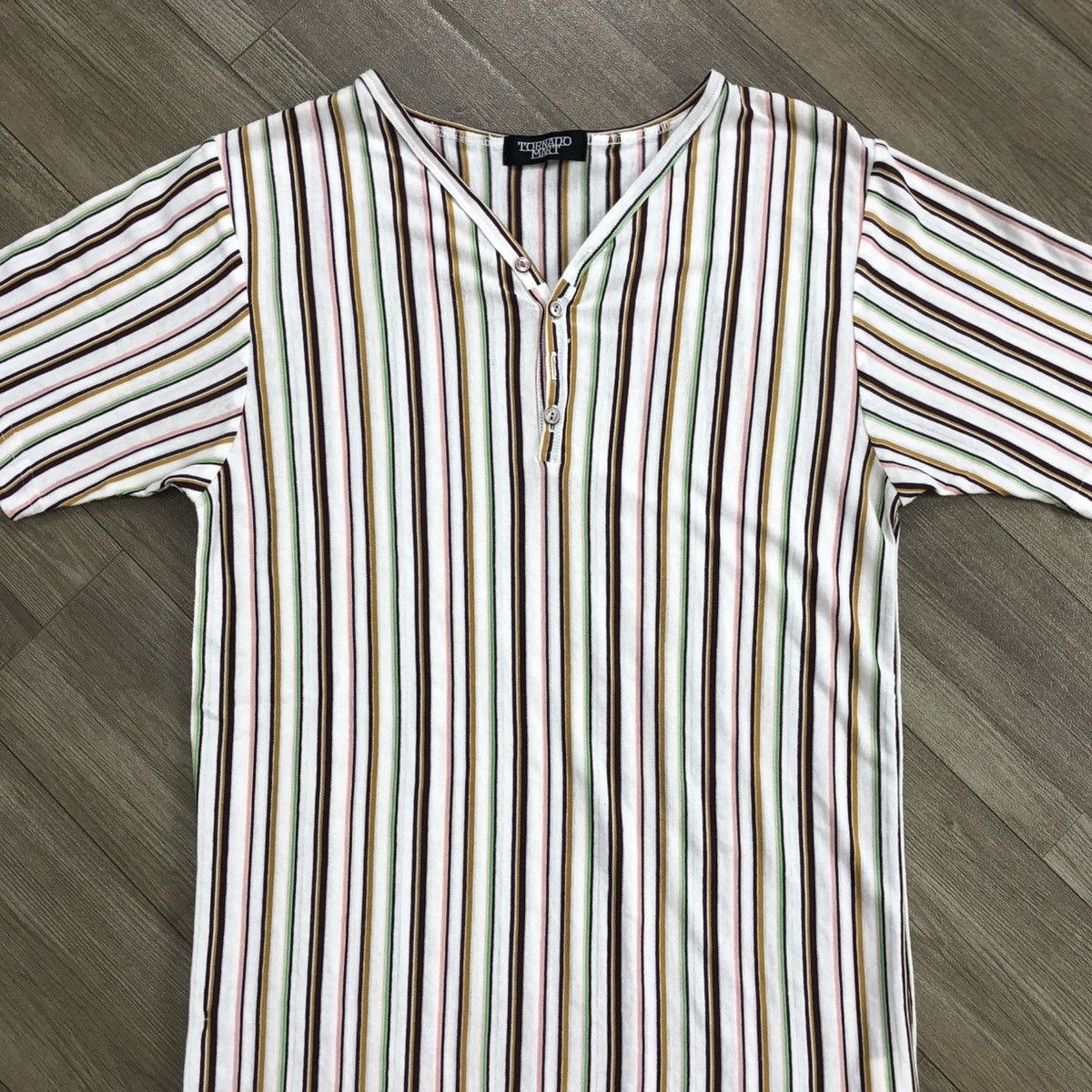 Tornado Mart 2000s Tornado Mart Japan Striped Lgb Goa Style Button TShirt Size S / US 4 / IT 40 - 2 Thumbnail