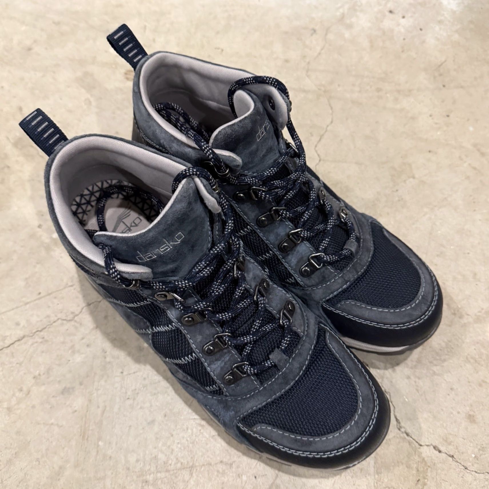 Dansko Dansko Paxton Waterproof Boots Womens Size 40 US 9.5 Blue Lace Up Bootie Waterproof Suede/Fabric Ankle Wedge Heel Size US 10 / IT 40 - 2 Thumbnail