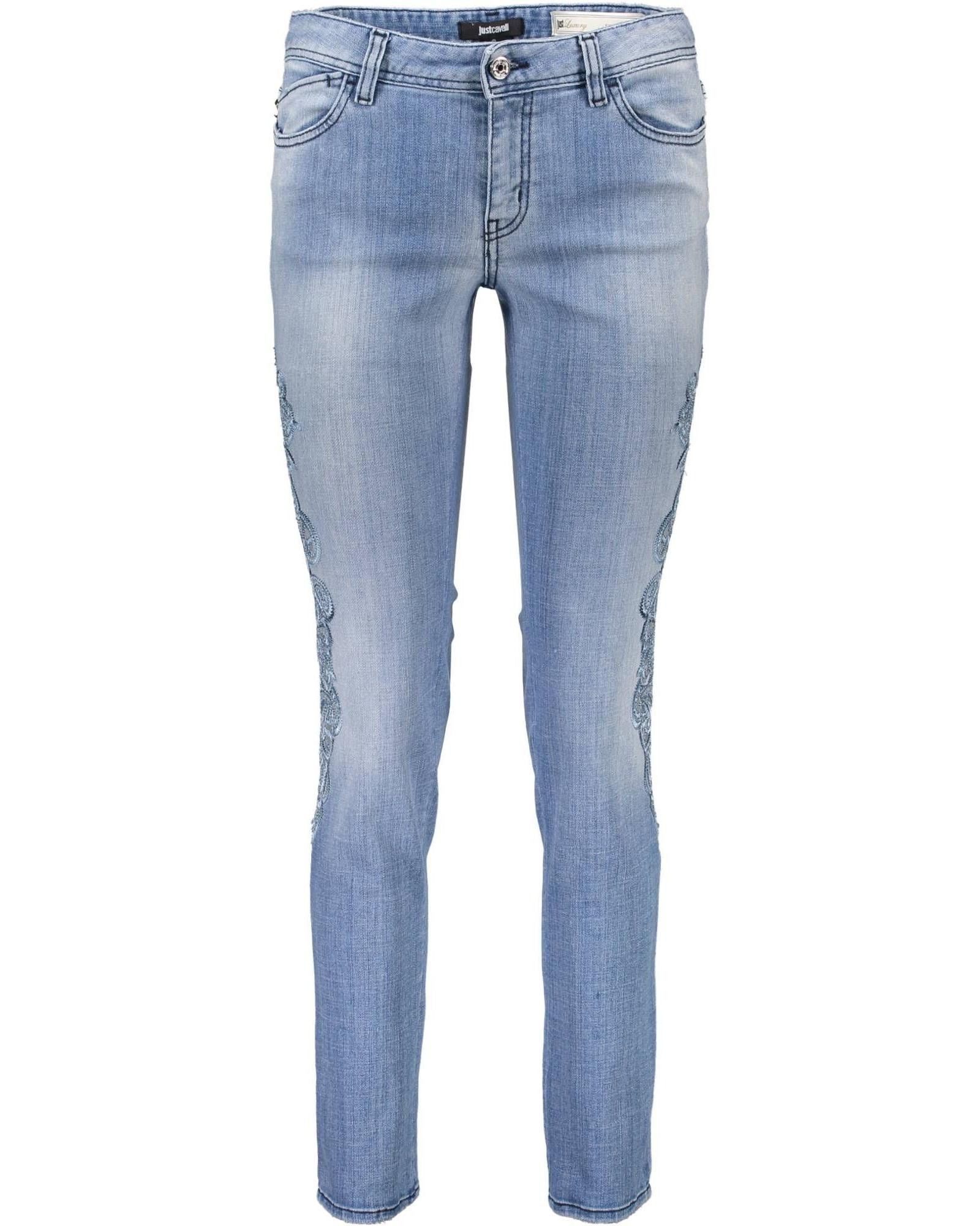 image of Just Cavalli Embroidered Logo Jeans With Contrast Details in Light Blue, Women's (Size 26)
