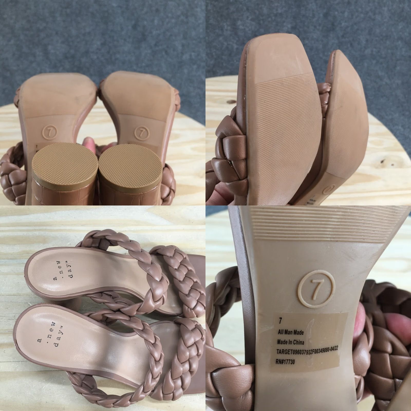 Vintage A New Day Heels Womens 7 Slip On Beige Basil Braided Faux Leather Casual Block Heel Slide On Shoes Womens 7 Beige Block Heel Size US 7 / IT 37 - 9 Thumbnail