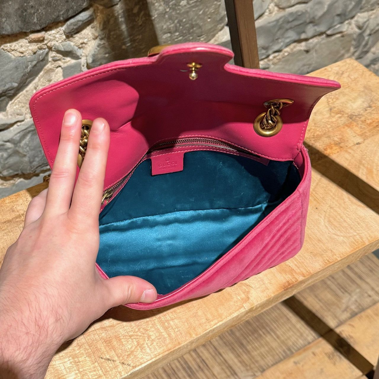 Gucci Gucci Pink Velvet Small Marmont Chain Bag Size ONE SIZE - 13 Thumbnail