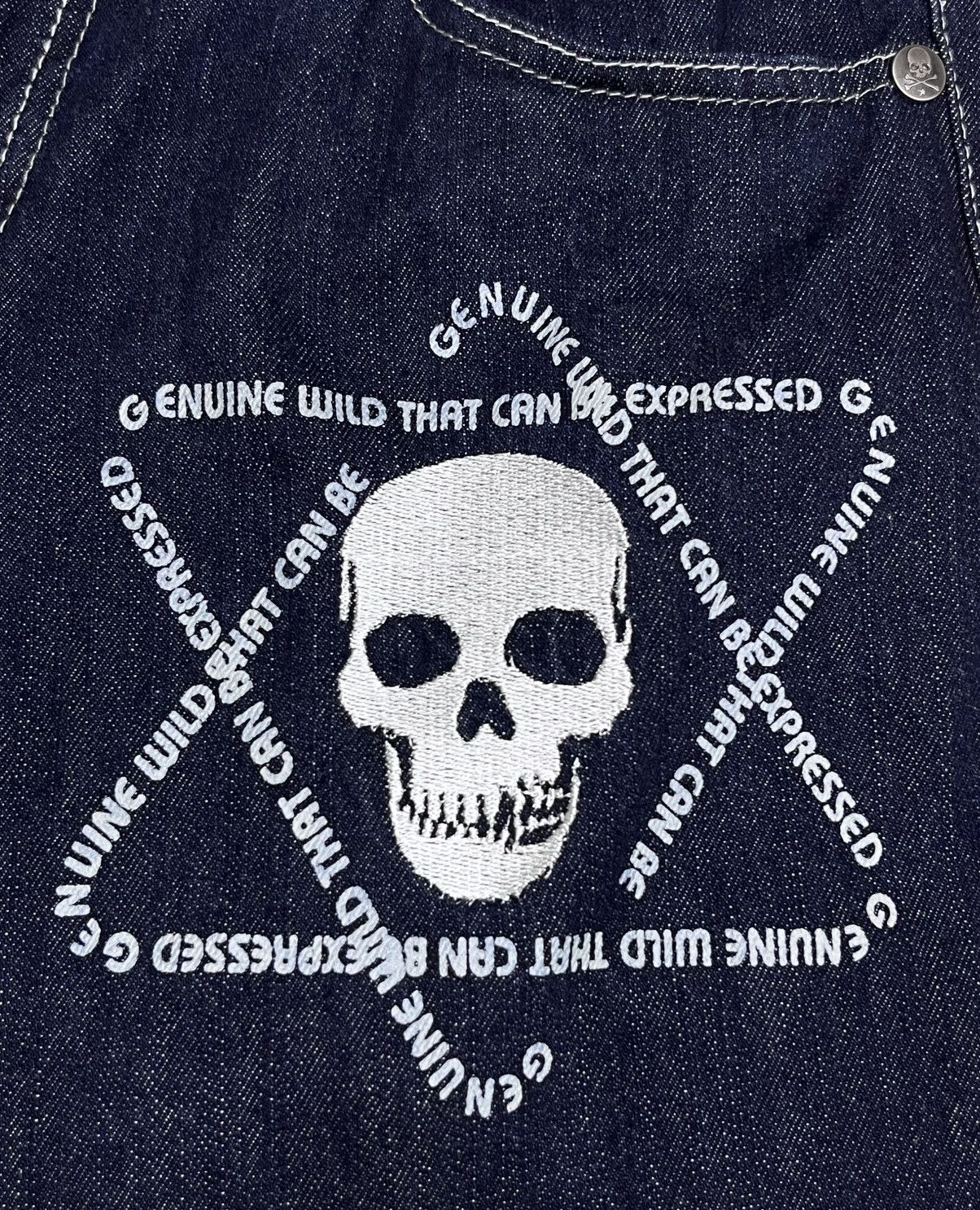 Japanese Brand FYE🔥WILD LIFE Punk Skull Embroidered Punk Denim L 31” Size US 31 - 2 Thumbnail