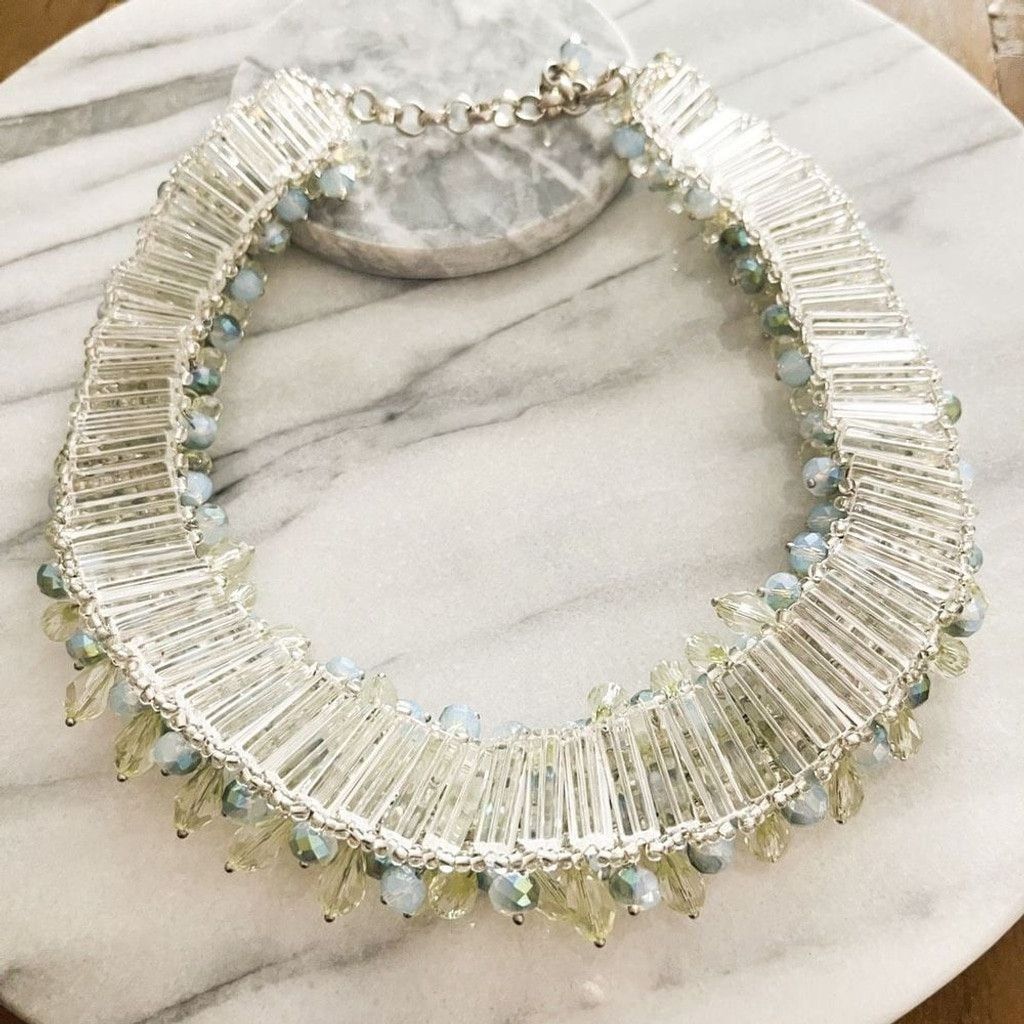Vintage Art Glass Faceted Bead Cluster Collar Necklace Green Blue Size ONE SIZE - 6 Thumbnail