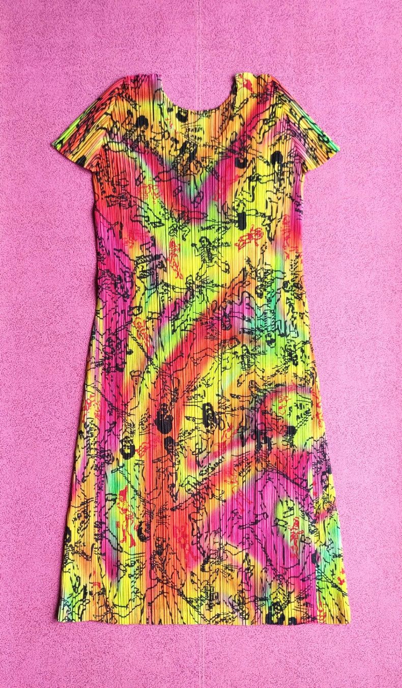 Issey Miyake Issey Miyake Pleated Rainbow Print Dress - dmc Size US 30 / EU 46 - 1 Thumbnail