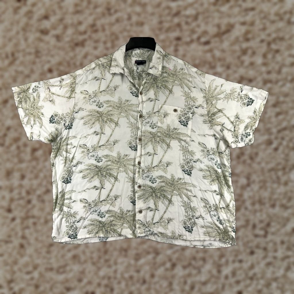 Vintage VINTAGE Knightsbridge Shirt Adult 2XL XXL White Green Palm Tree Floral 100% Rayon Beach Size US XXL / EU 58 / 5 - 1 Thumbnail