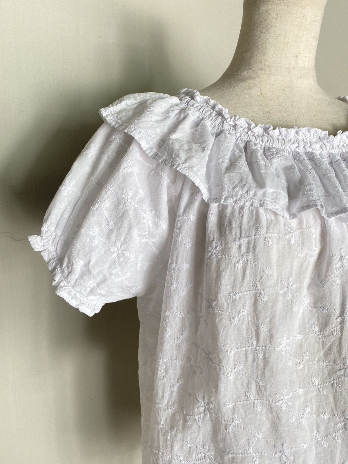 Nina Ricci Ricca ricca White Embroidered Puff Sleeve Blouse Size M / US 6-8 / IT 42-44 - 11 Thumbnail