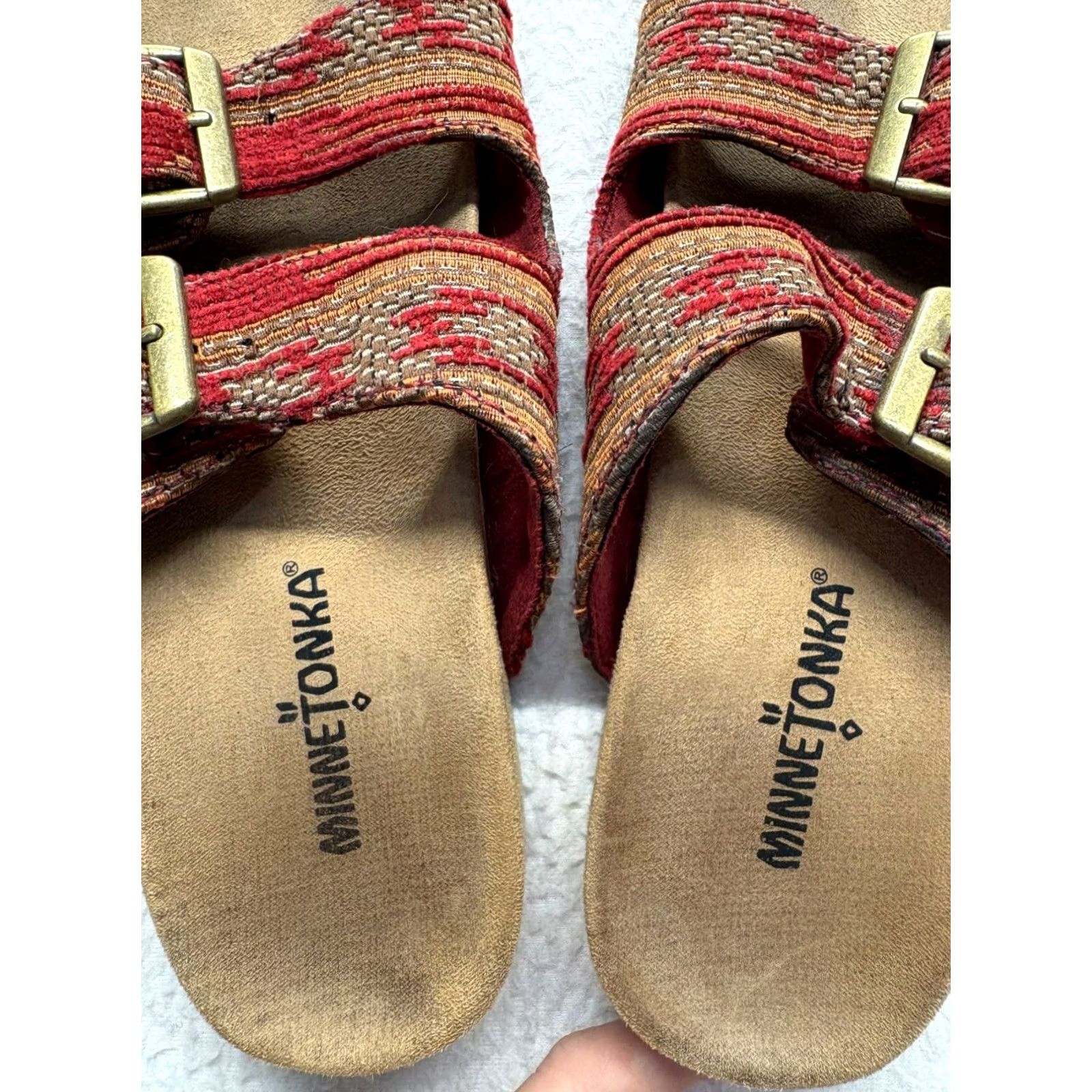 Minnetonka Minnetonka Womens Sandal Red Open Toe Buckle Woven Slide 5 Size US 5 / IT 35 - 4 Thumbnail