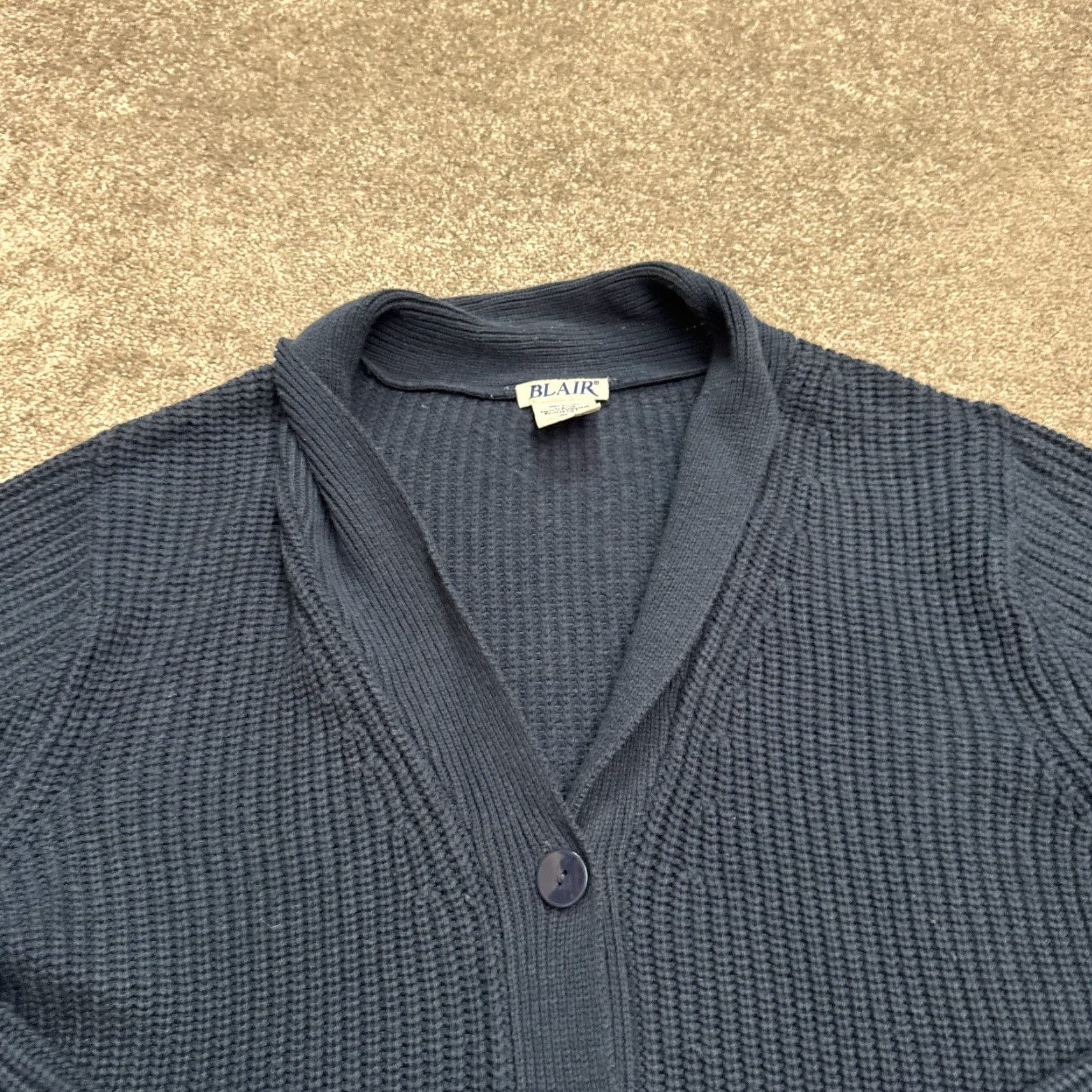 Blair Blair Cardigan Sweater Women XL Blue Knit V-Neck Long Sleeve Waffle-Knit Button Up Autumn, Winter, Fall Classic 90s Y2K Vintage Style Mens? Size XL / US 12-14 / IT 48-50 - 3 Thumbnail