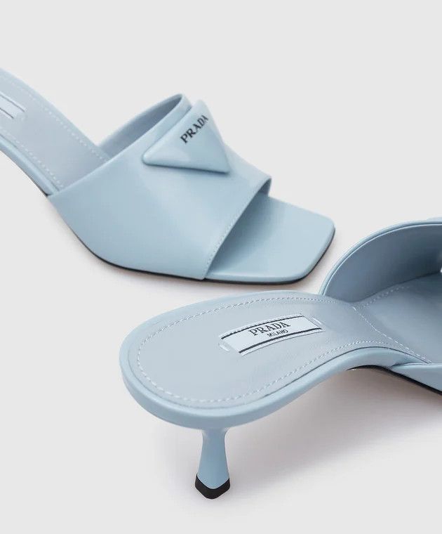 Prada oc11z0625 Brushed Leather Heeled Slides Sandals in Blue Size US 11 / IT 41 - 5 Thumbnail