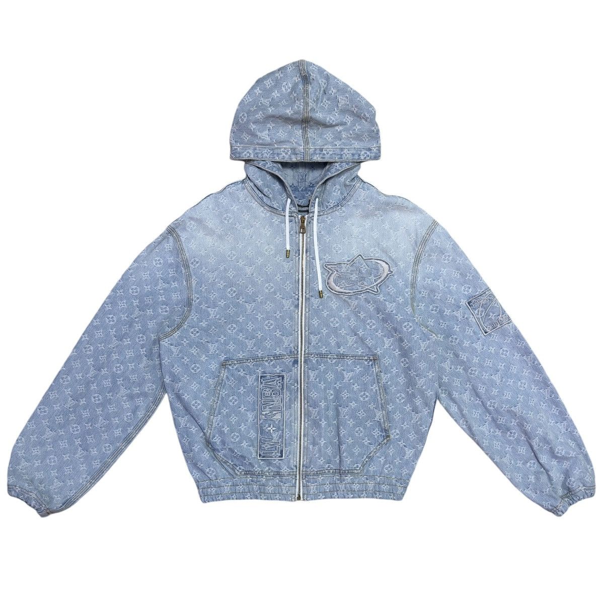 Louis Vuitton × NBA Louis Vuitton NBA Blue Denim Monogram Bomber Jacket Size US L / EU 52-54 / 3 - 3 Thumbnail