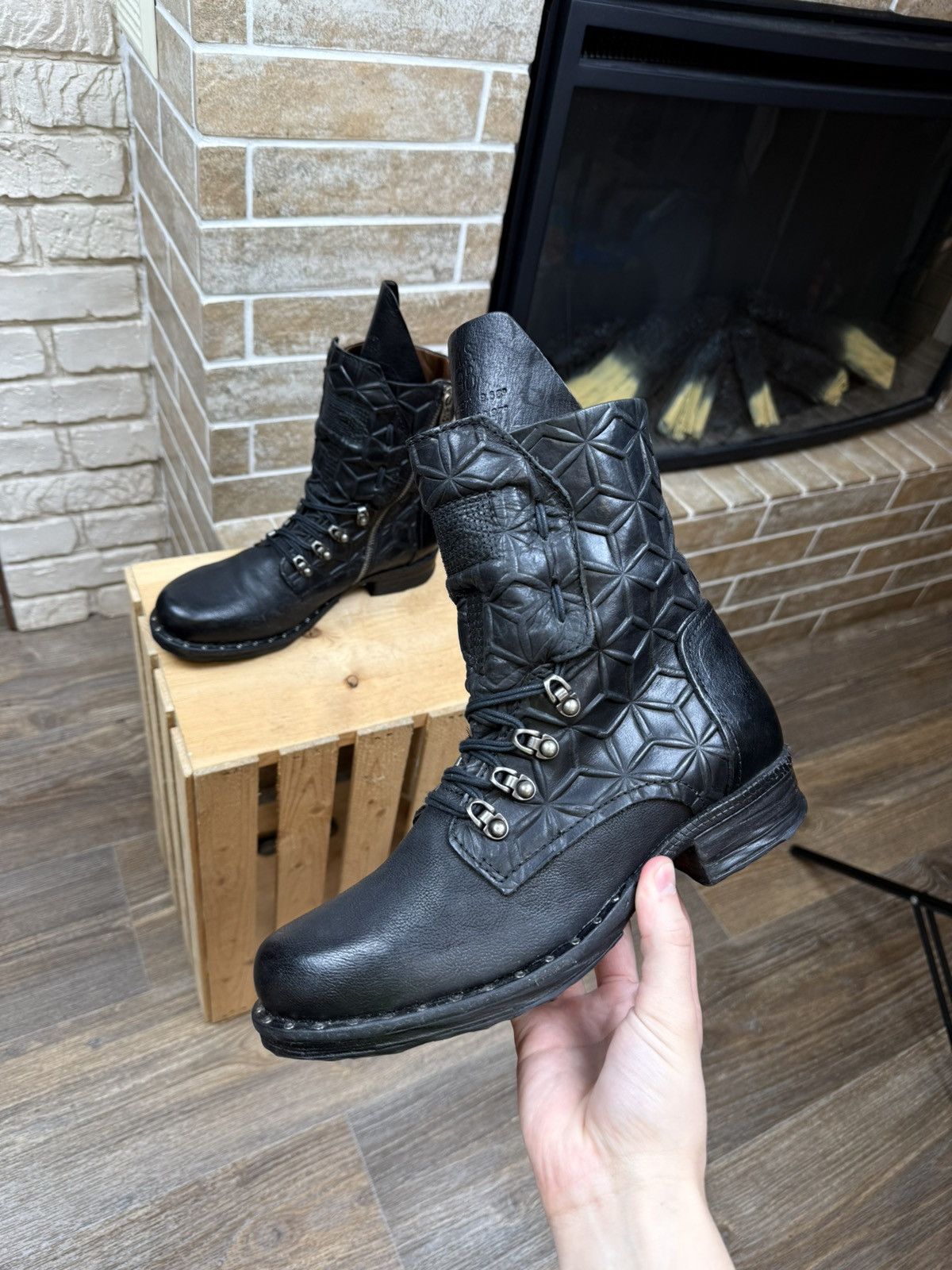 A.S.98 Womans A.S.98. Airstep Black Leather Biker Zip Stedded Boots Size US 9 / IT 39 - 3 Thumbnail