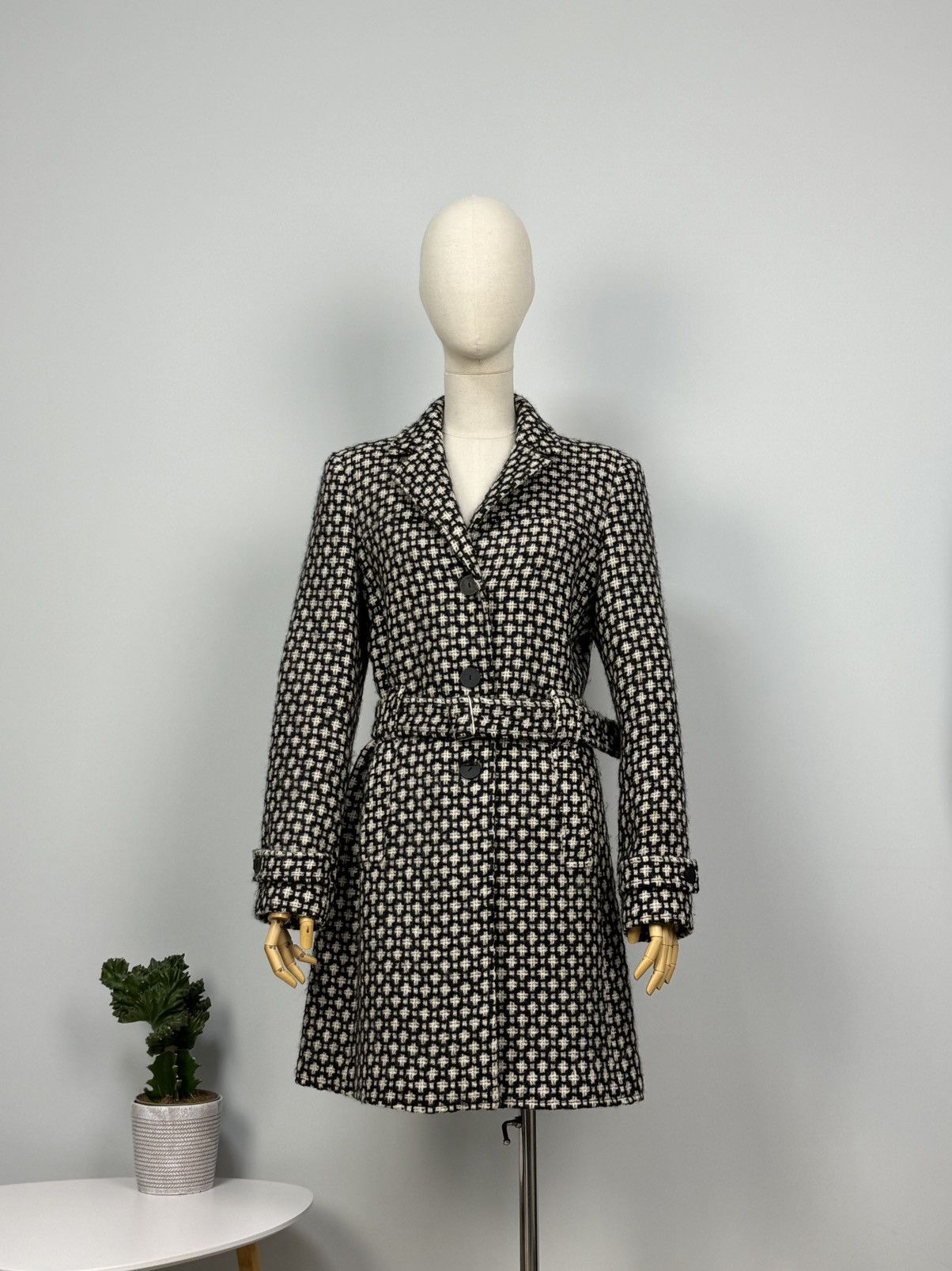 Miu Miu Wool Trench Coat Belt Knitted Womens Medium