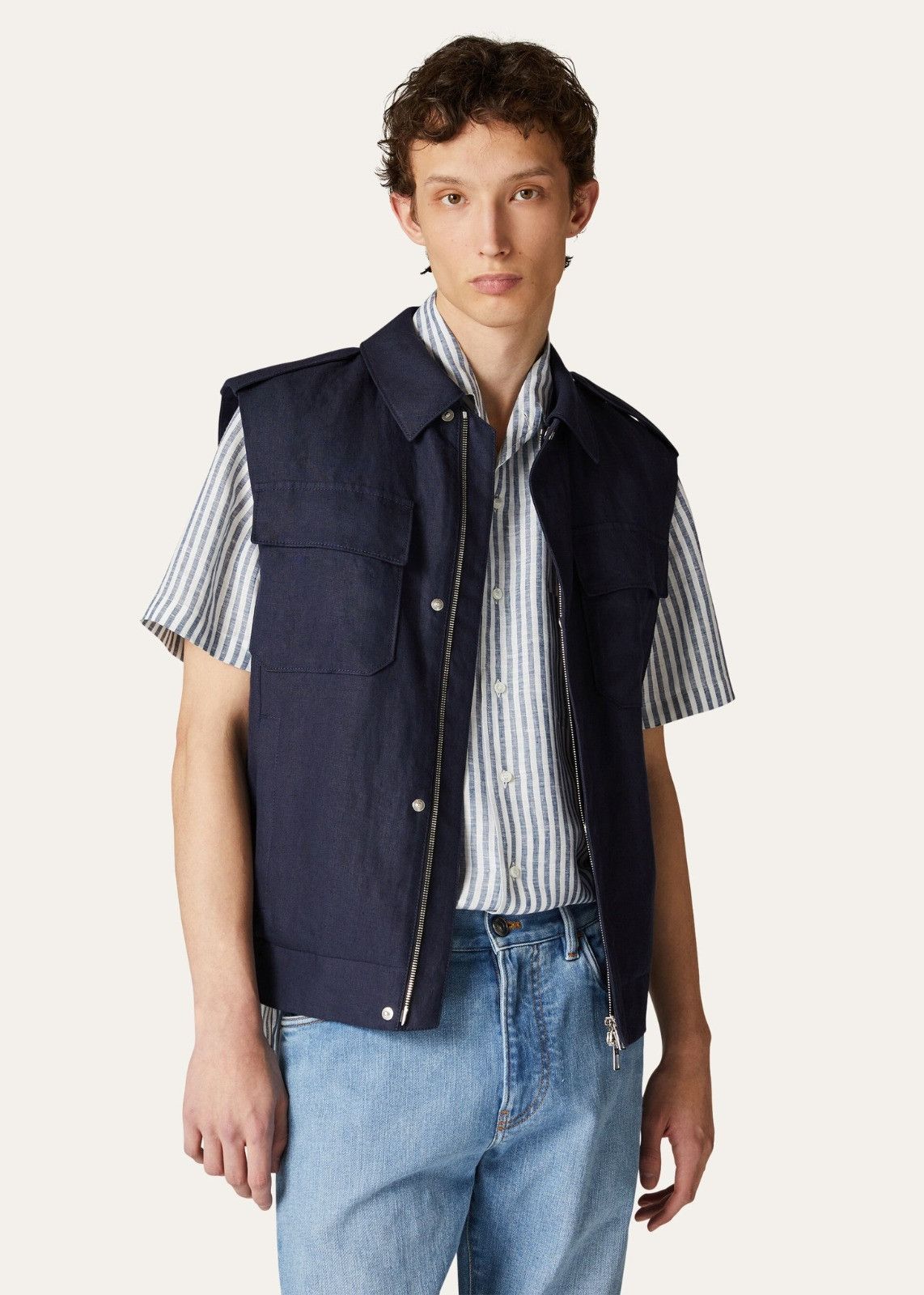 Loro Piana o1srvl11e1224 Tropical Linen Nevado Vest in Navy Blue Size US L / EU 52-54 / 3 - 1 Thumbnail